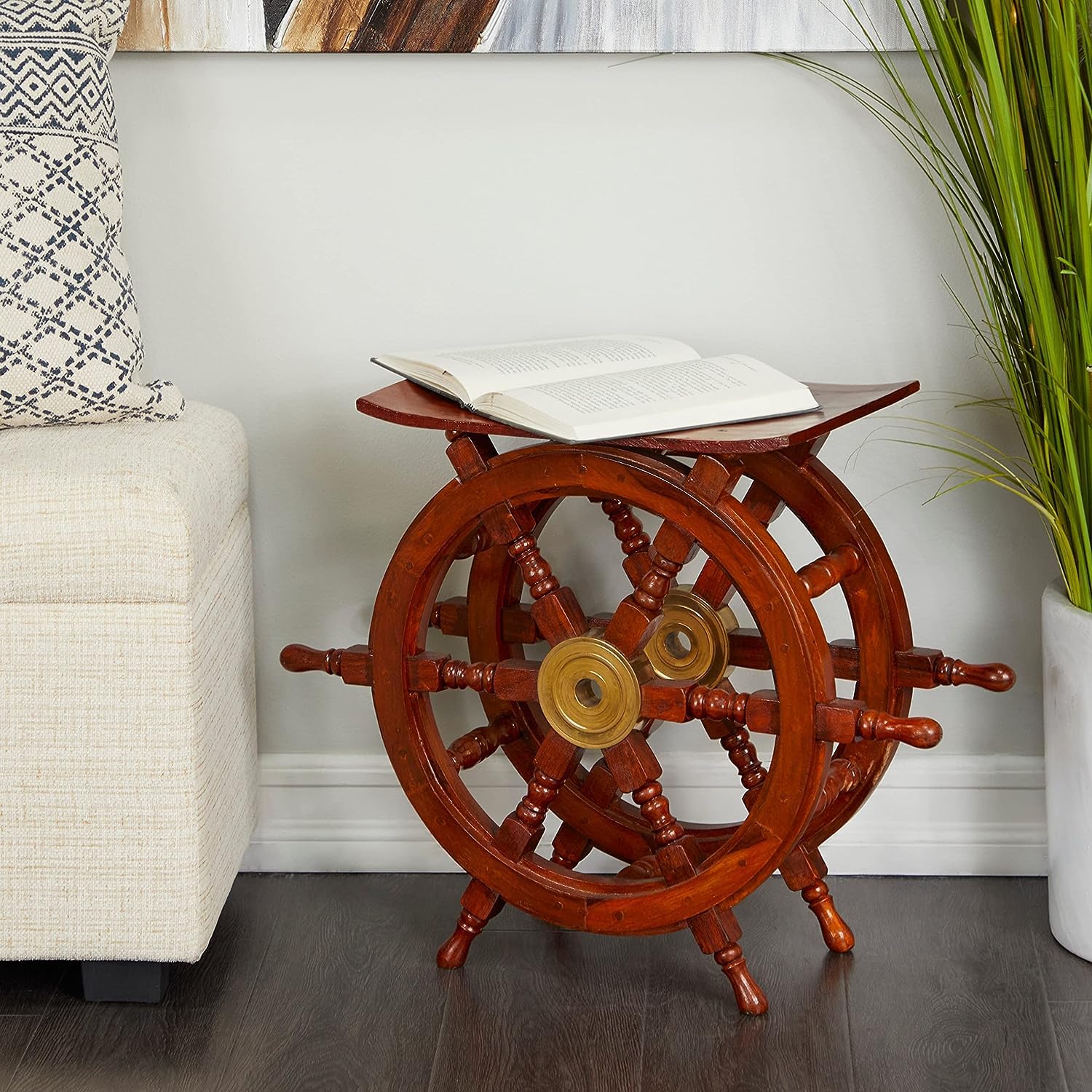 Nautical Ship Wheel Table - Rustic Wooden Decor for Home & Office - Perfect for Coastal, Beach House, and Marine Theme Decorations