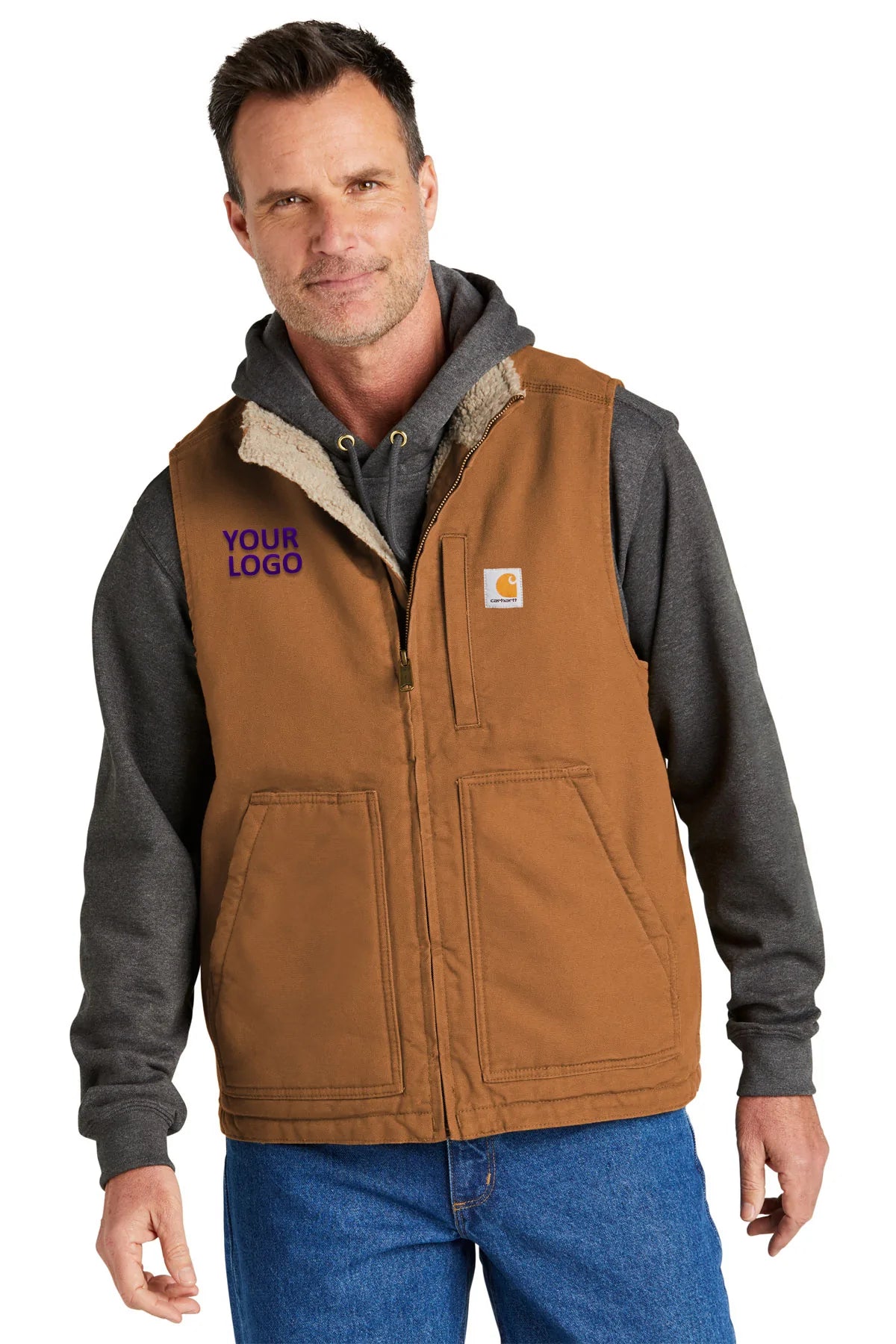 Carhartt Sherpa Lined Customized Vests for Men & Women - Warm Fleece Lined Work Vest in Carhartt Brown - Perfect for Outdoor Jobs, Hunting & Winter Activities