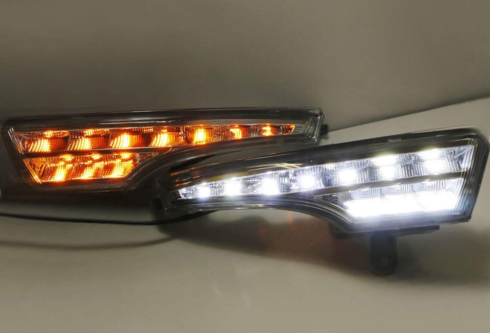iJDMTOY LED Daytime Running Lights Assembly for 2013-2015 Nissan Altima Sedan - High Power DRL with 10 Xenon White & 10 Amber Yellow LEDs - Perfect Fit Replacement - Enhance Visibility & Safety for Daily Commute & Night Driving