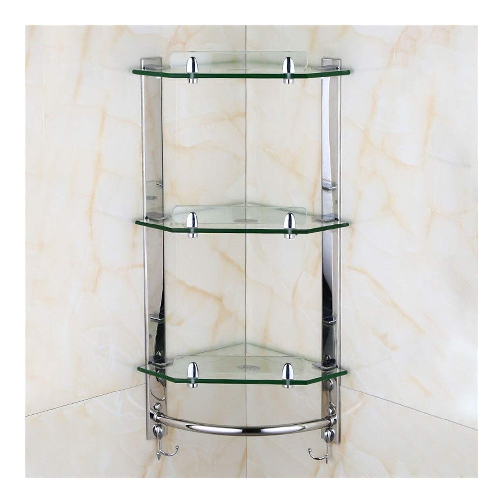 Stainless Steel Corner Shelf - 3-Tier Bathroom & Kitchen Storage Rack for Towels, Glassware & Accessories - Smooth Mirror Finish Wall Mount Organizer (Silver, B-Three Layers) - Perfect for Small Spaces, Bathroom Organization & Kitchen Storage Solutions