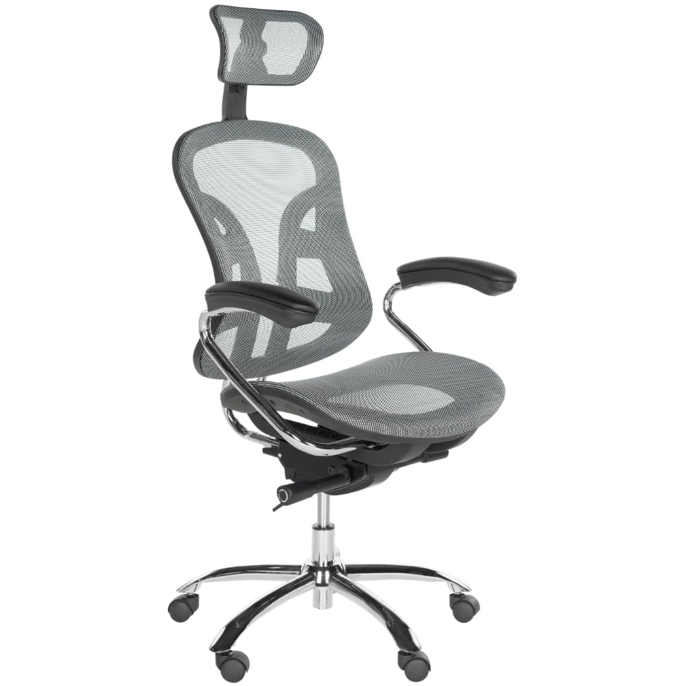 SAFAVIEH Jarlan Modern Desk Chair - Silver & Cherry Finish - Ergonomic Office Chair for Home & Workspace - Perfect for Study, Work, or Gaming Setup