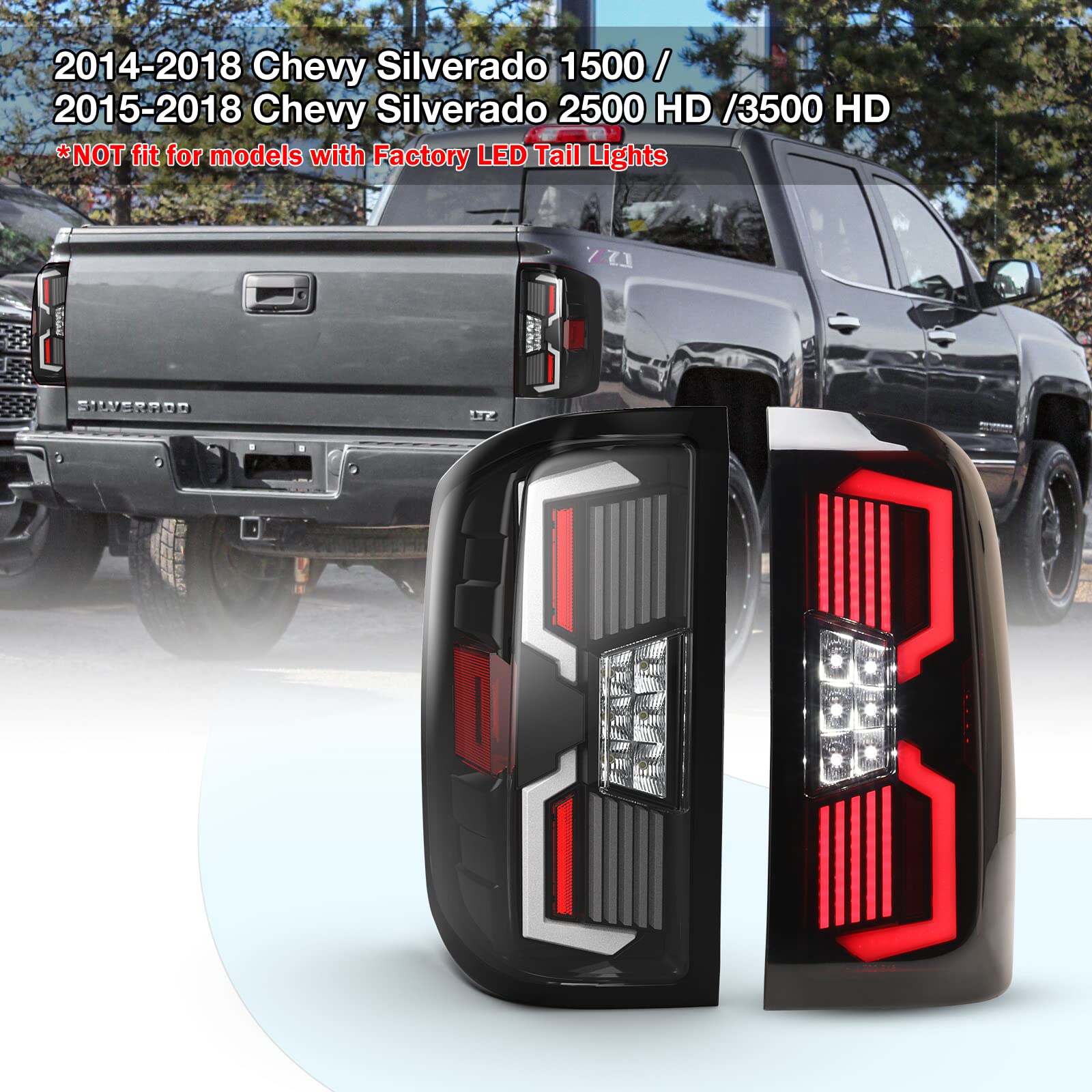 AUTOWIKI LED Taillight Assembly for 2014-2018 Chevy Silverado 1500/2500HD/3500HD - Dynamic LED Turn Signal Lights, Clear Lens Tail Lamps (1 Pair) - Perfect for Night Driving & Enhanced Safety