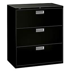 HON Brigade 3-Drawer Lateral File Cabinet - 600 Series Legal/Letter Size Office Filing Cabinet in Black (H683) | Perfect for Home Office, Law Firms & Document Organization