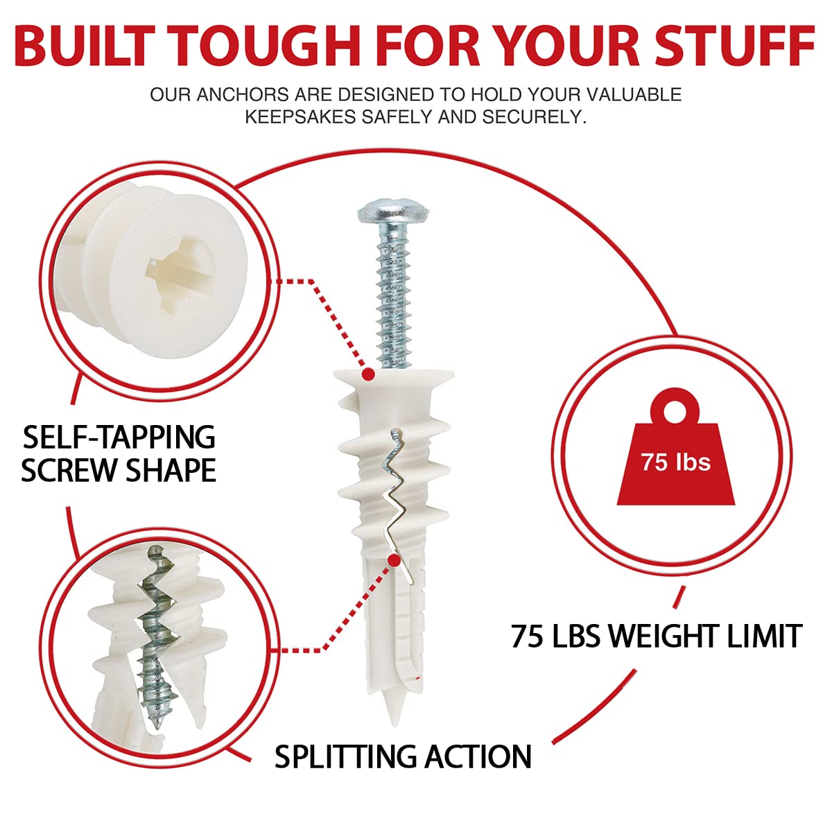 50Pcs Self Drilling Drywall Anchors and Screws Kit #8 x 1-1/4