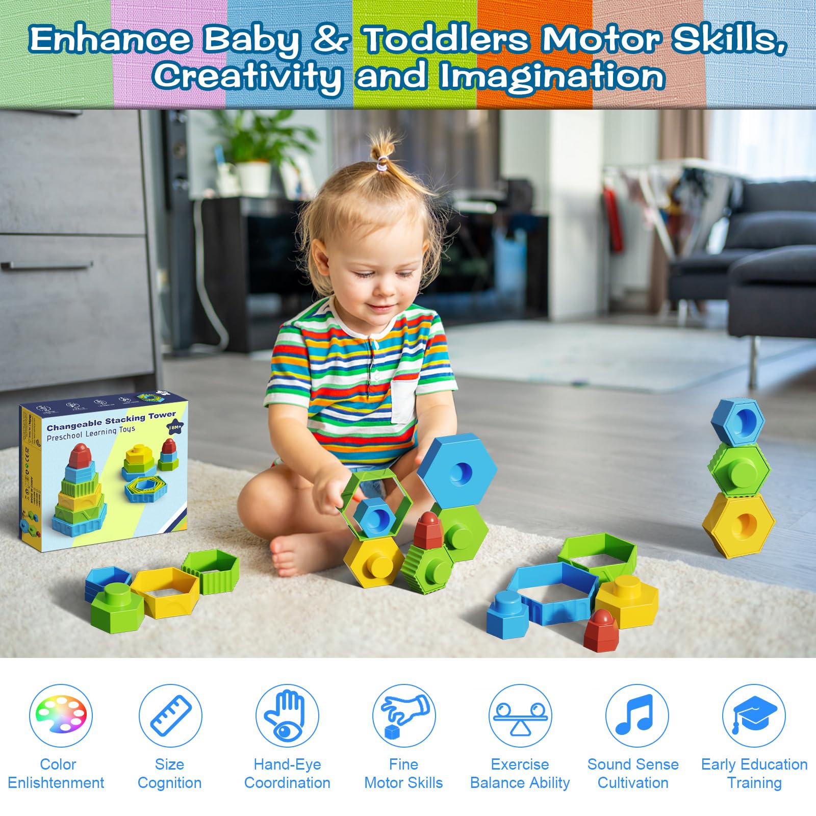 Montessori Baby Stacking Toys for 6-18 Months | STEM Sensory Building Blocks for Toddlers 1-4 Years | Fine Motor Skills Learning Toys | Perfect Birthday Gift for Boys & Girls | Great for Preschool Playtime & Early Childhood Development