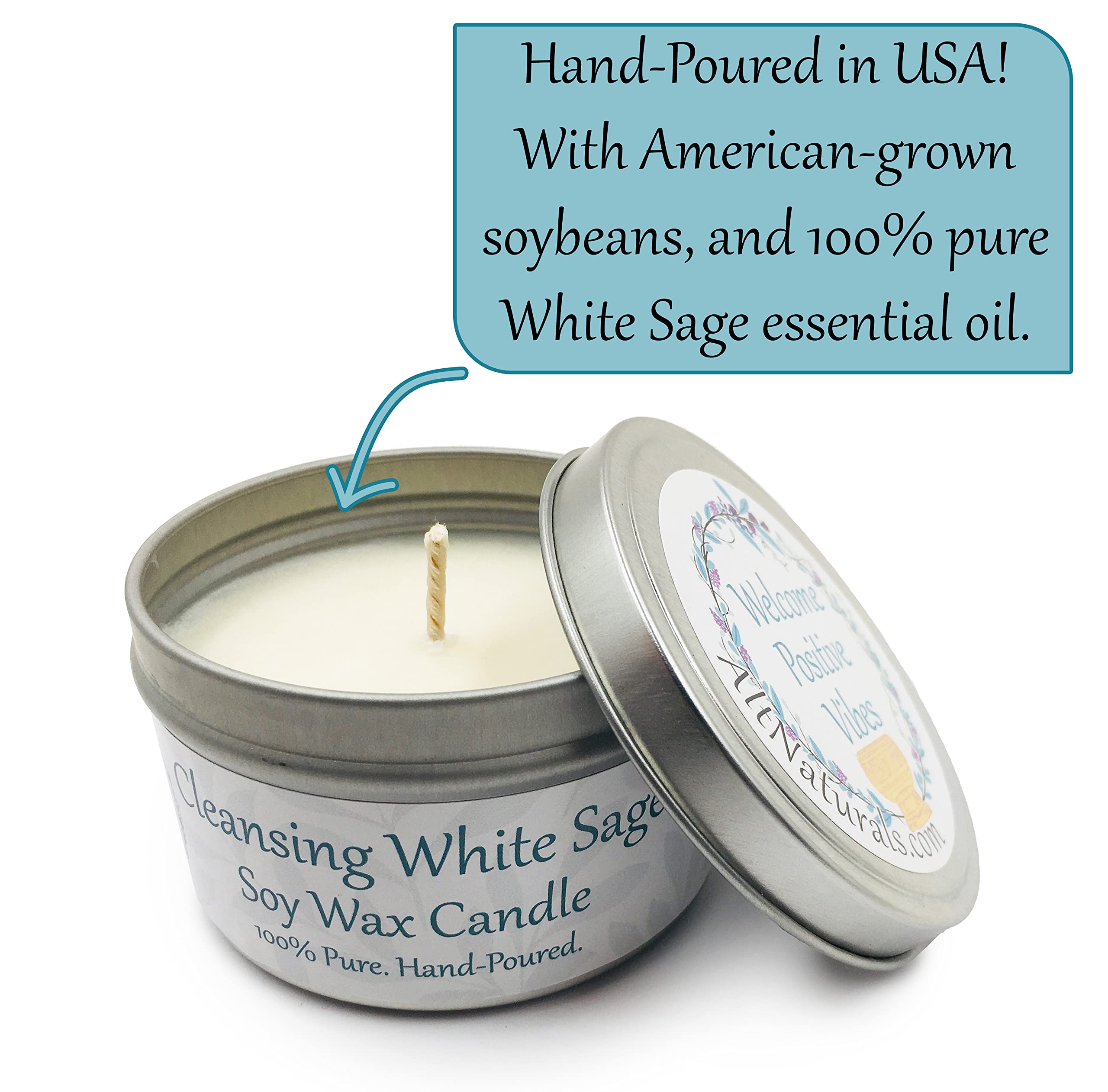 White Sage Candle for Home Cleansing & Spiritual Purification - 6oz Natural Soy Wax with Sage Essential Oil - Strong Scented Non-Toxic Aromatherapy Candle for Relaxation, Meditation & Manifestation - Perfect for Yoga, Prayer Rooms & Stress Relief Gifts