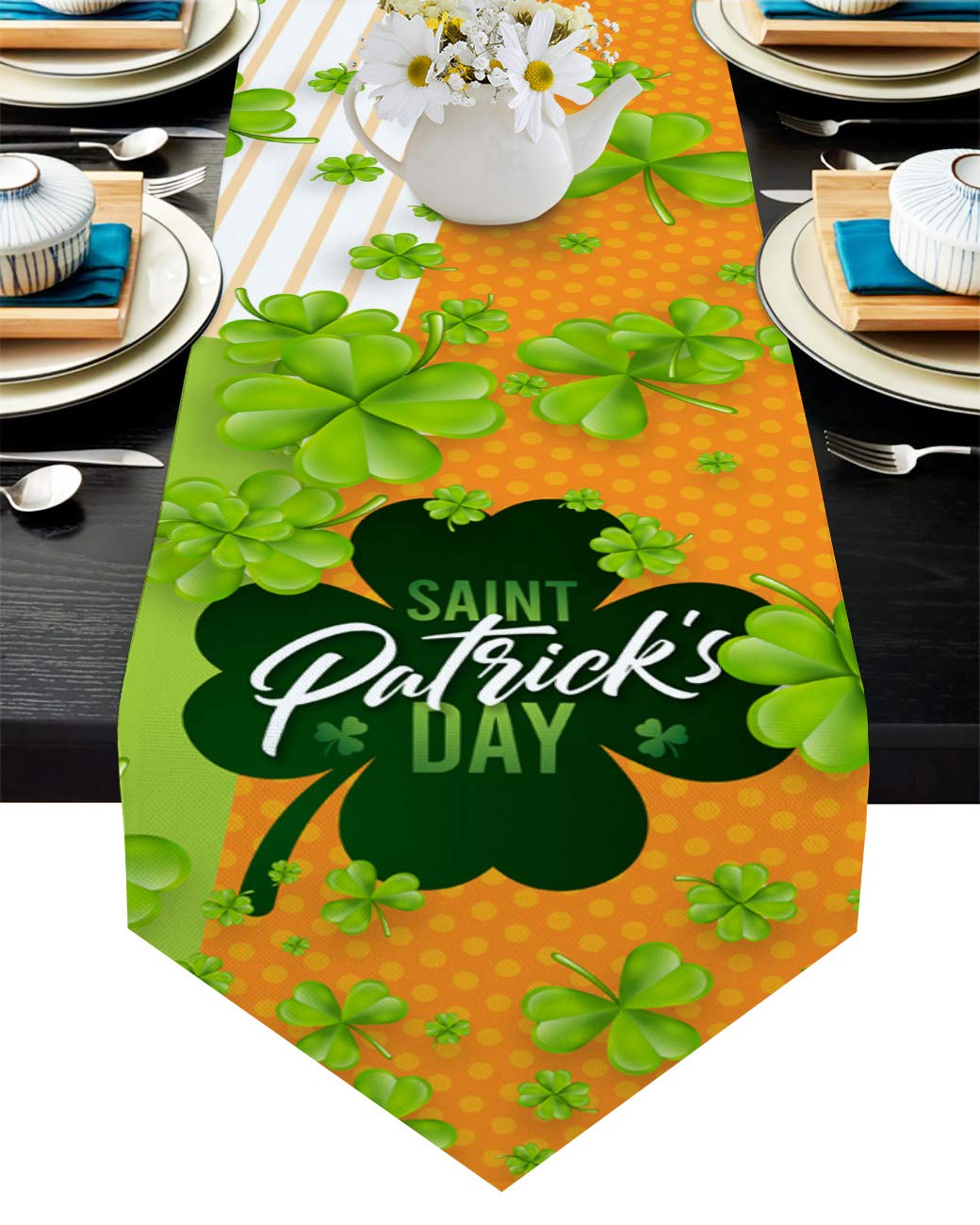 Lucky Green Clover Table Runner - 13x70 Inch for St. Patrick's Day & Wedding Decor