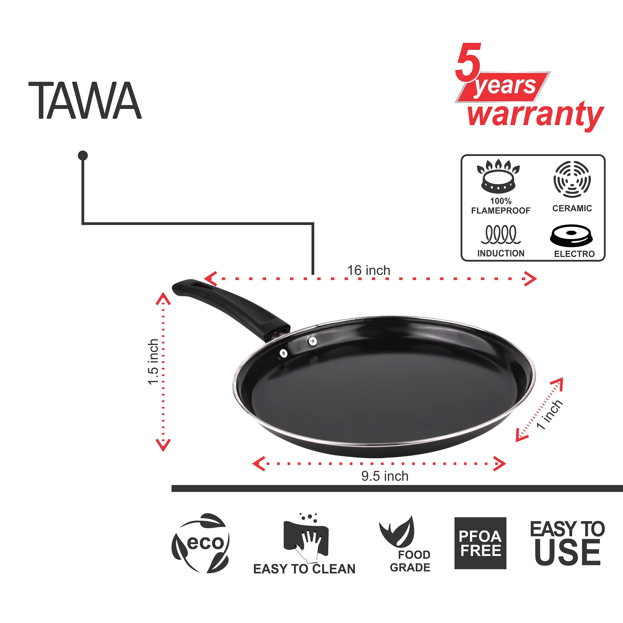 5-Piece Non-Stick Kitchen Cookware Set - Induction Compatible Kadai with Lid, Fry Pan, Tawa, Sauce & Tadka Pan - Ceramic Hard Anodized Cast Iron Utensils for Indian Cooking, Frying & Sauteing - Perfect for Home Chefs & Restaurant Use