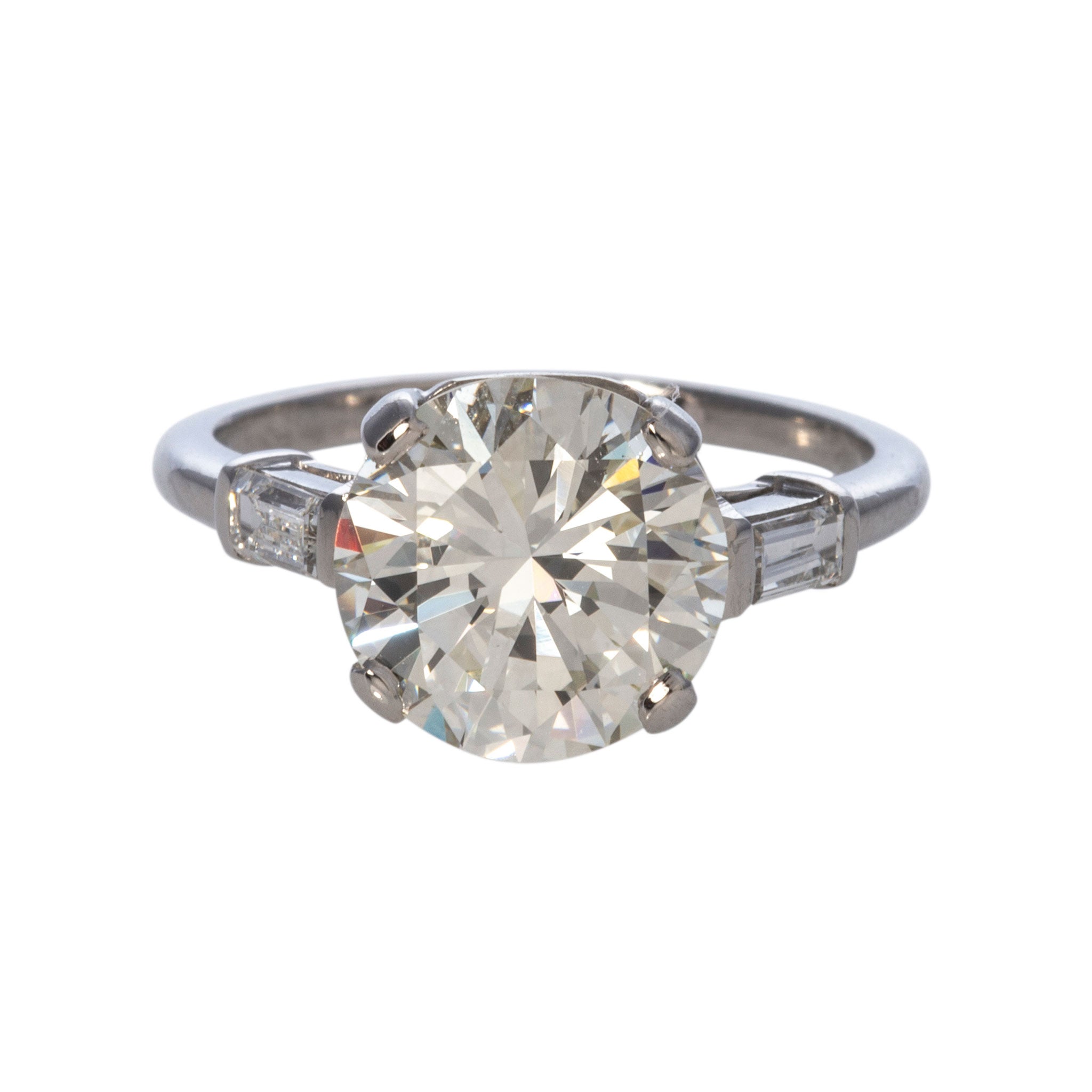 3.18ct Round Brilliant & 0.22ct Baguette Side Diamond Platinum Engagement Ring - Perfect for Wedding, Proposal & Anniversary Gifts