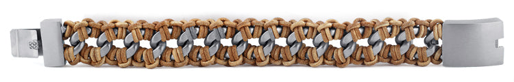 Stainless Steel Chain Tan Leather Bracelet for Men & Women - Trendy Boho Chic Jewelry Gift for Casual Wear & Everyday Fashion Accessories