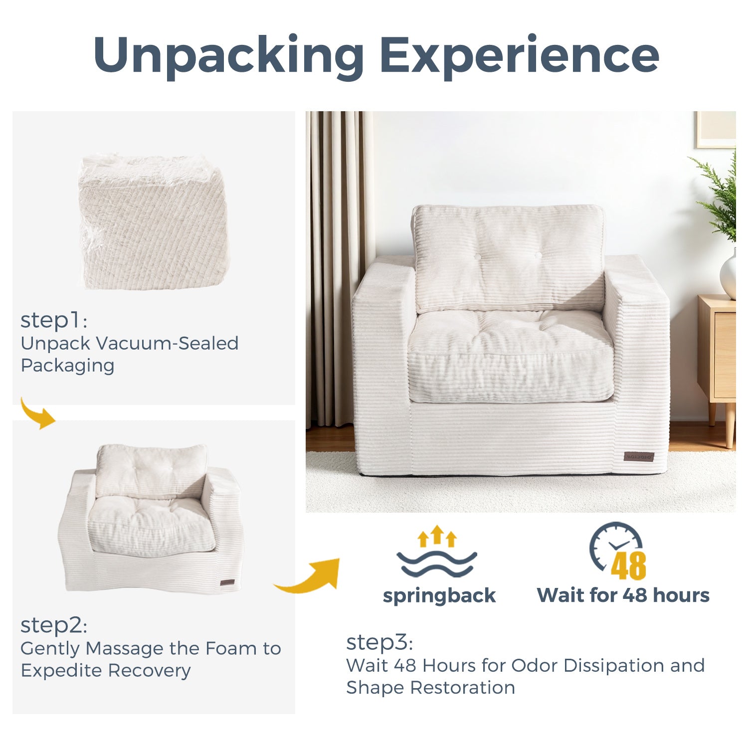 MAXYOYO Bean Bag Sofa Chair - Upholstered Floor Sofa with Armrests for Adults, Beige | Comfortable Lounge Seating for Living Room, Bedroom & Game Room