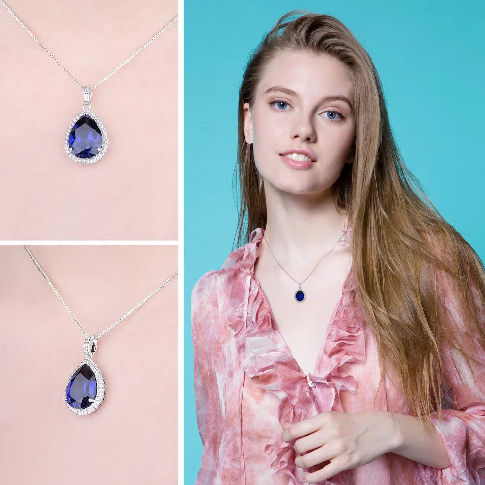 Stunning Genuine Sapphire Pendant Necklace - 925 Sterling Silver Jewelry for Women - Perfect for Weddings, Anniversaries & Special Occasions