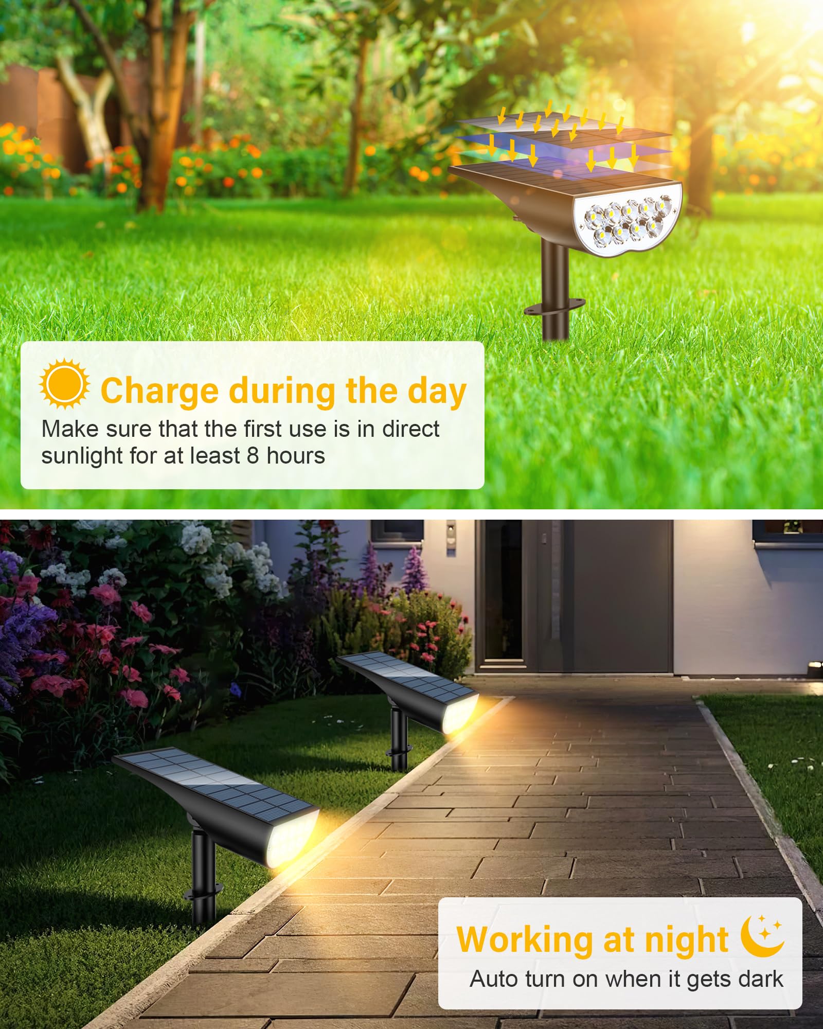BAXIA TECHNOLOGY Solar Spot Lights Outdoor IP65 Waterproof - 3 Lighting Modes Landscape Lighting for Garden, Yard & Driveway - Dusk to Dawn Solar Pathway Lights (Warm White, 1 Pack) - Perfect for Patio, Walkway & Backyard Decoration