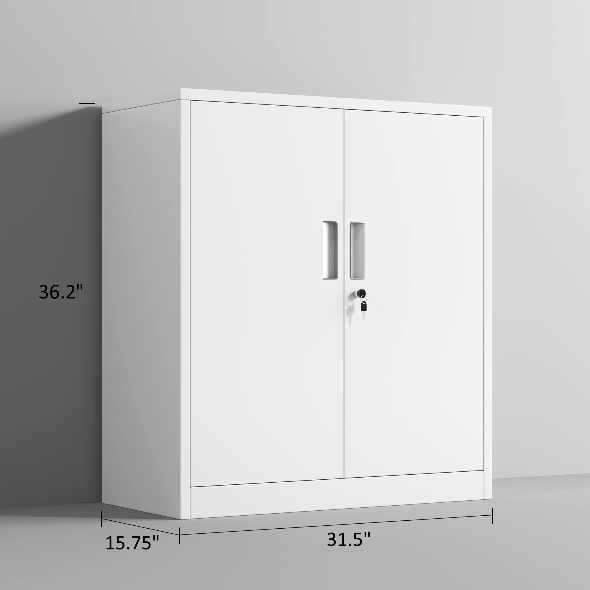 Lockable Metal Storage Cabinet with 2 Adjustable Shelves - Small Steel Storage Cabinet for Home, Office, Garage & Kitchen - White | Perfect for Organizing Tools, Files, Pantry Items & Cleaning Supplies