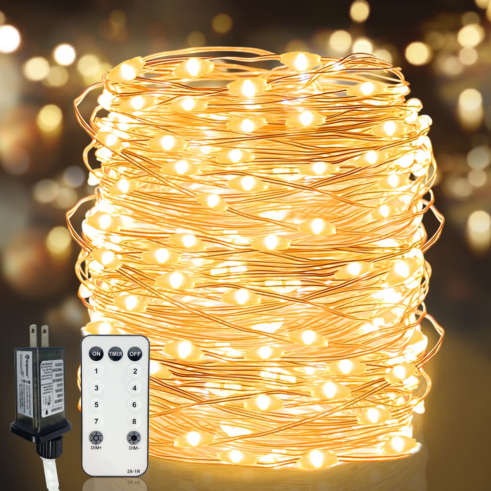 300 LED Copper Wire Fairy String Lights - 99 Ft Plug-in with Timer & Remote, 8 Lighting Modes - Warm White Indoor/Outdoor Decorative Lights for Bedroom, Party, Valentine's Day, Wedding & Garden Decor
