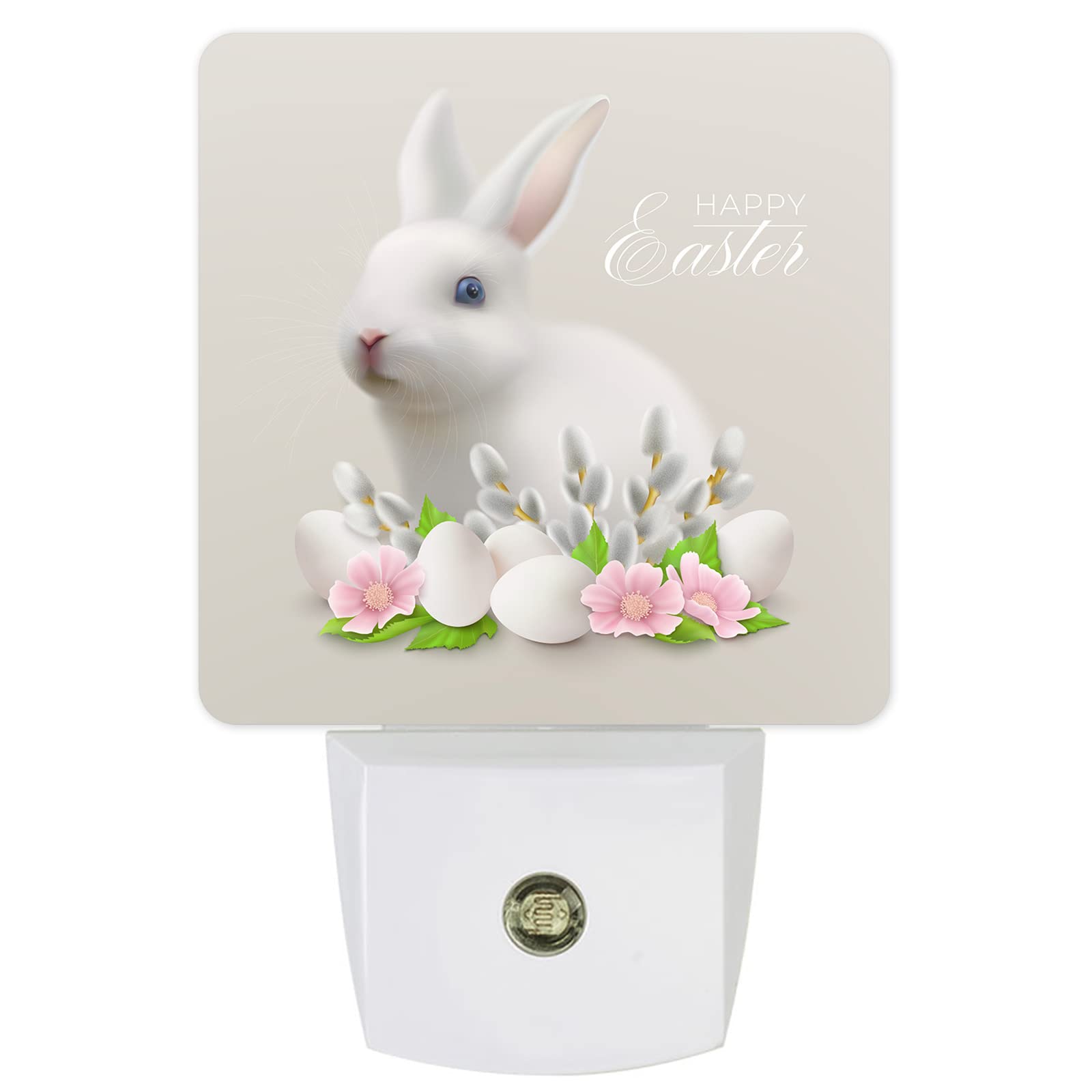 Easter Rabbit LED Night Light with Auto Sensor - Pink Floral for Kids Bedroom Decor
