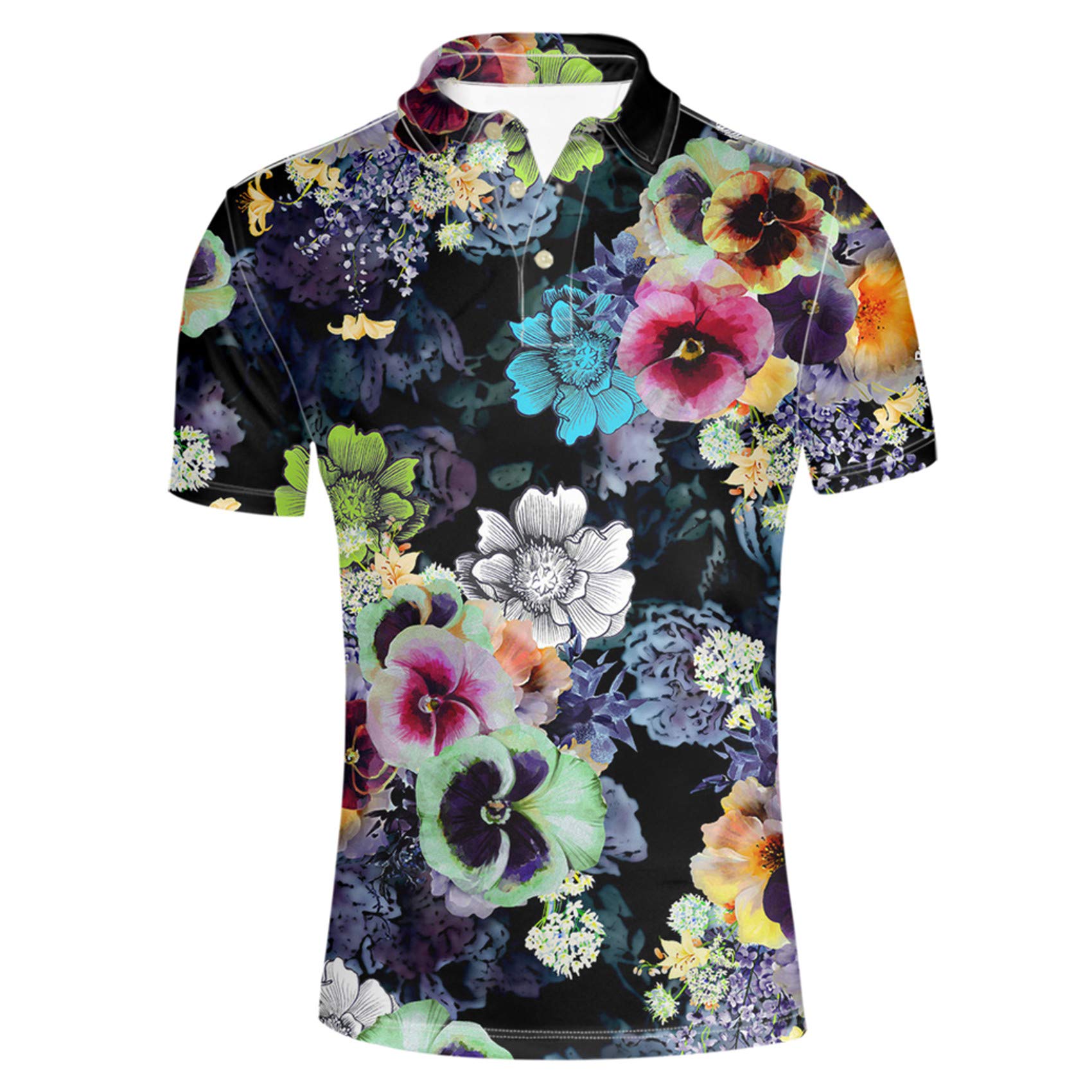 HUGS IDEA Men's Hawaiian Short Sleeve Pique Polo Shirt - Breathable Summer Casual Tee for Beach, Vacation & Outdoor Activities