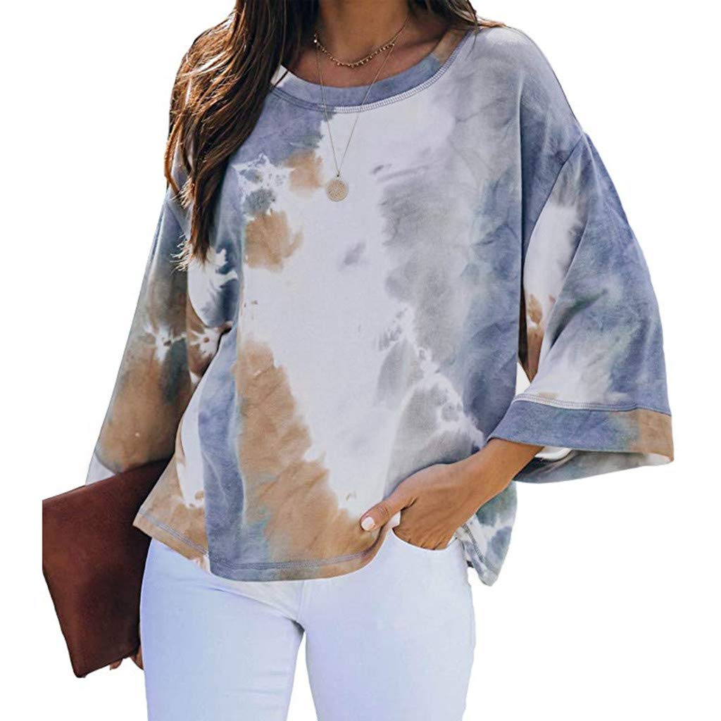 Women's Plus Size Casual Color Block Tie Dye Crewneck Long Sleeve Oversized Pullover Sweatshirt Tops for Relaxing at Home or Weekend Outings