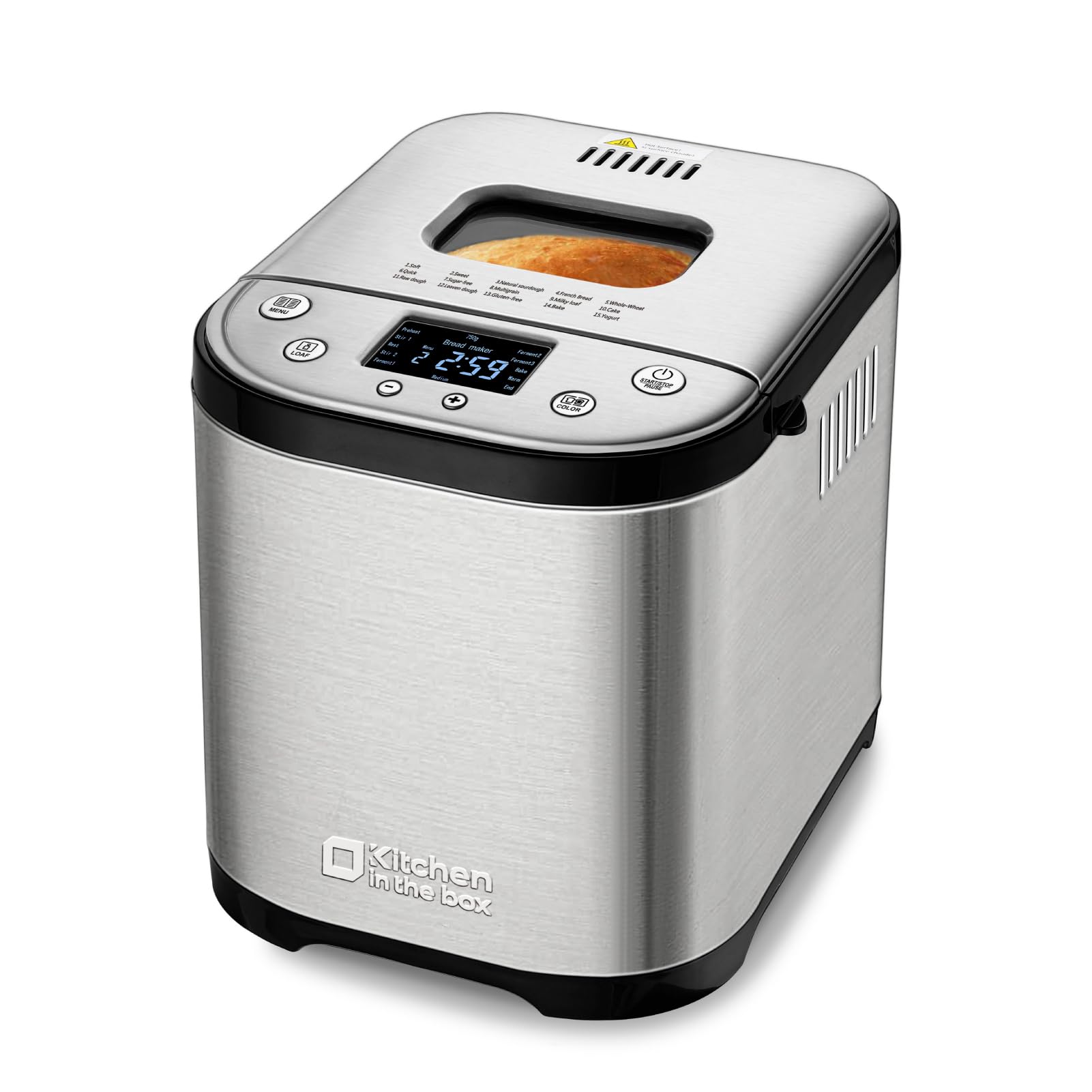 **Automatic Bread Maker Machine with Gluten-Free Setting – 1LB, 1.5LB, 2LB Capacity – 15-in-1 Stainless Steel Breadmaker with Homemade Cycle & Recipes – Perfect for Gluten-Free, Whole Wheat, and Artisan Bread Baking at Home (Silver)**