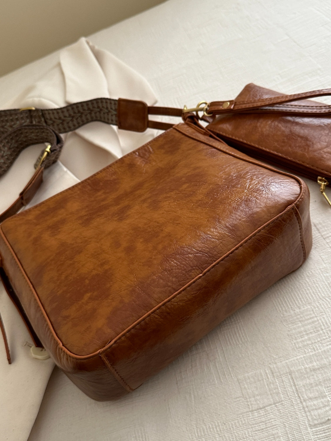 Premium PU Leather Adjustable Crossbody Bag with Detachable Pouch - Stylish & Lightweight for Women, Travel, Shopping & Everyday Use