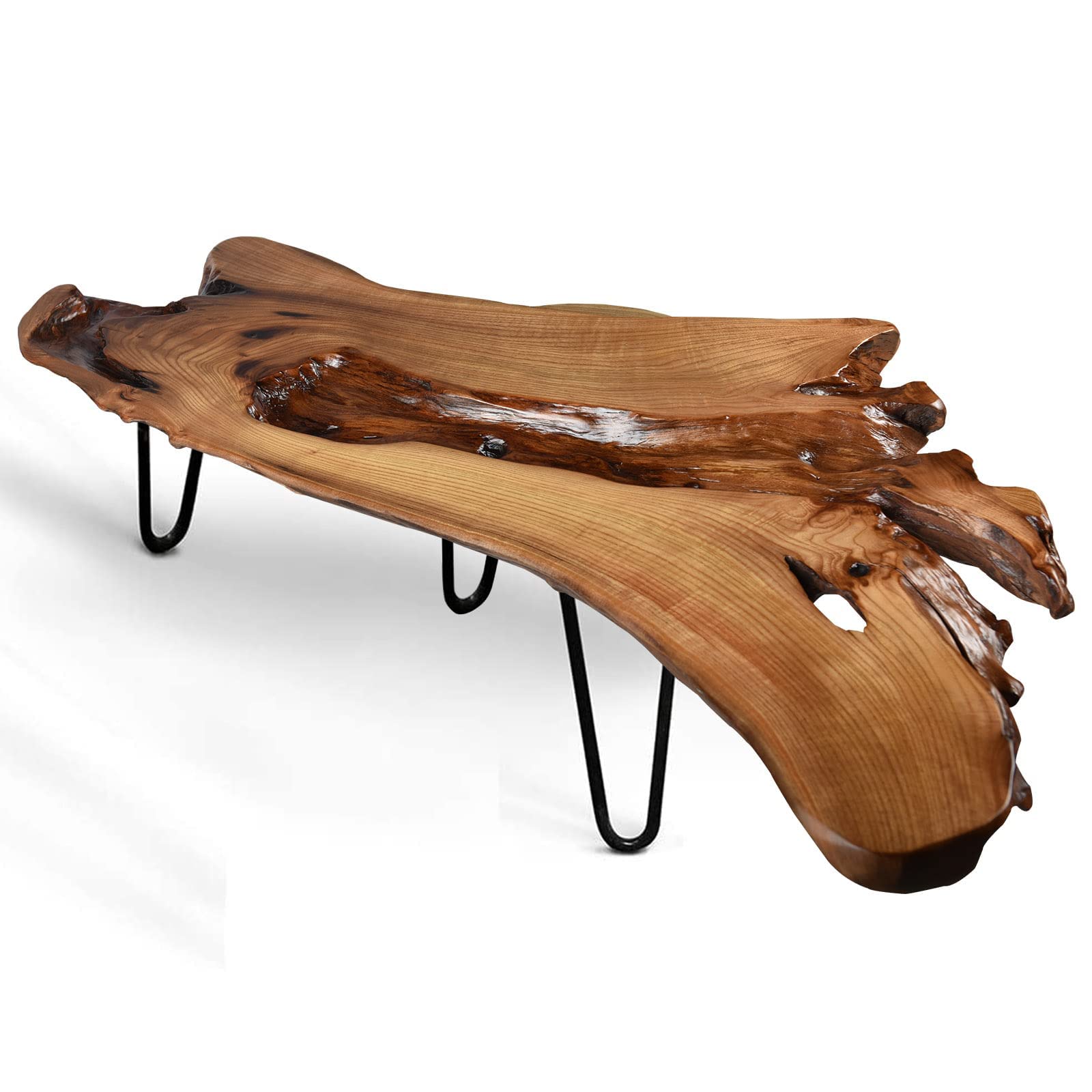 Live Edge Coffee Table - Natural Wood Coffee Table with Clear Lacquer Finish & Hairpin Metal Legs, Unique Modern Living Room Furniture for Home Decor, Office, Lounge & Airbnb Staging