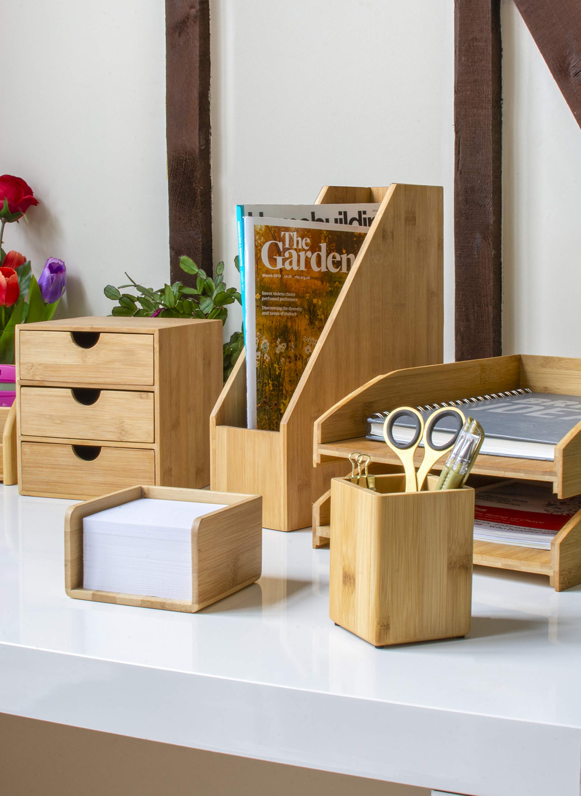 Bamboo Square Pen Holder - Eco-Friendly Desktop Organizer for Pens, Pencils & Office Supplies - Perfect for Home, Office & School Use