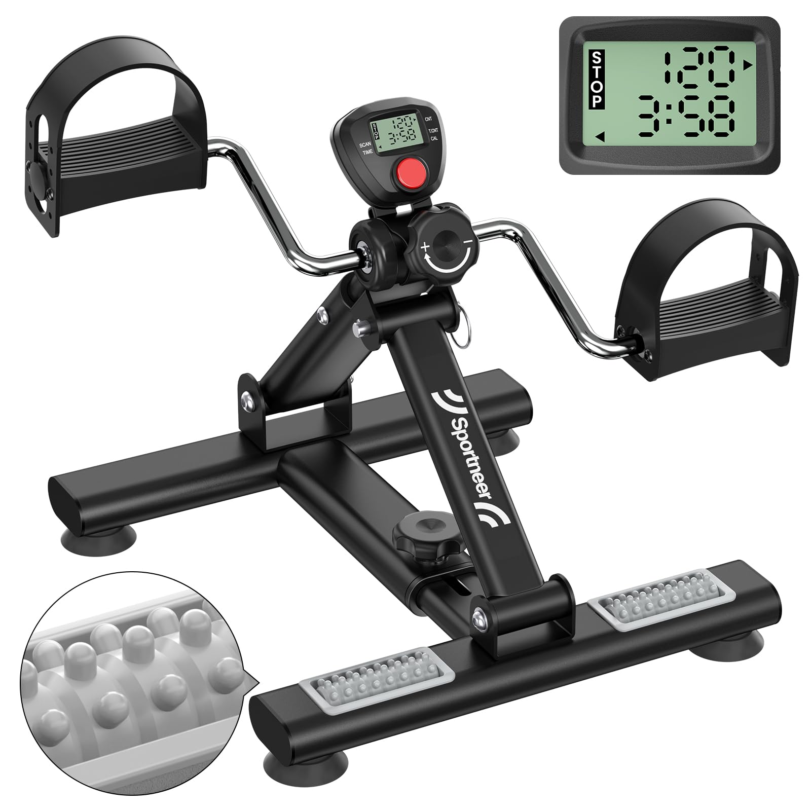Sportneer Portable Under Desk Pedal Exerciser - Low Resistance Folding Exercise Bike for Arms & Legs - Compact Indoor Cycling Machine for Home Office Workouts & Active Sitting