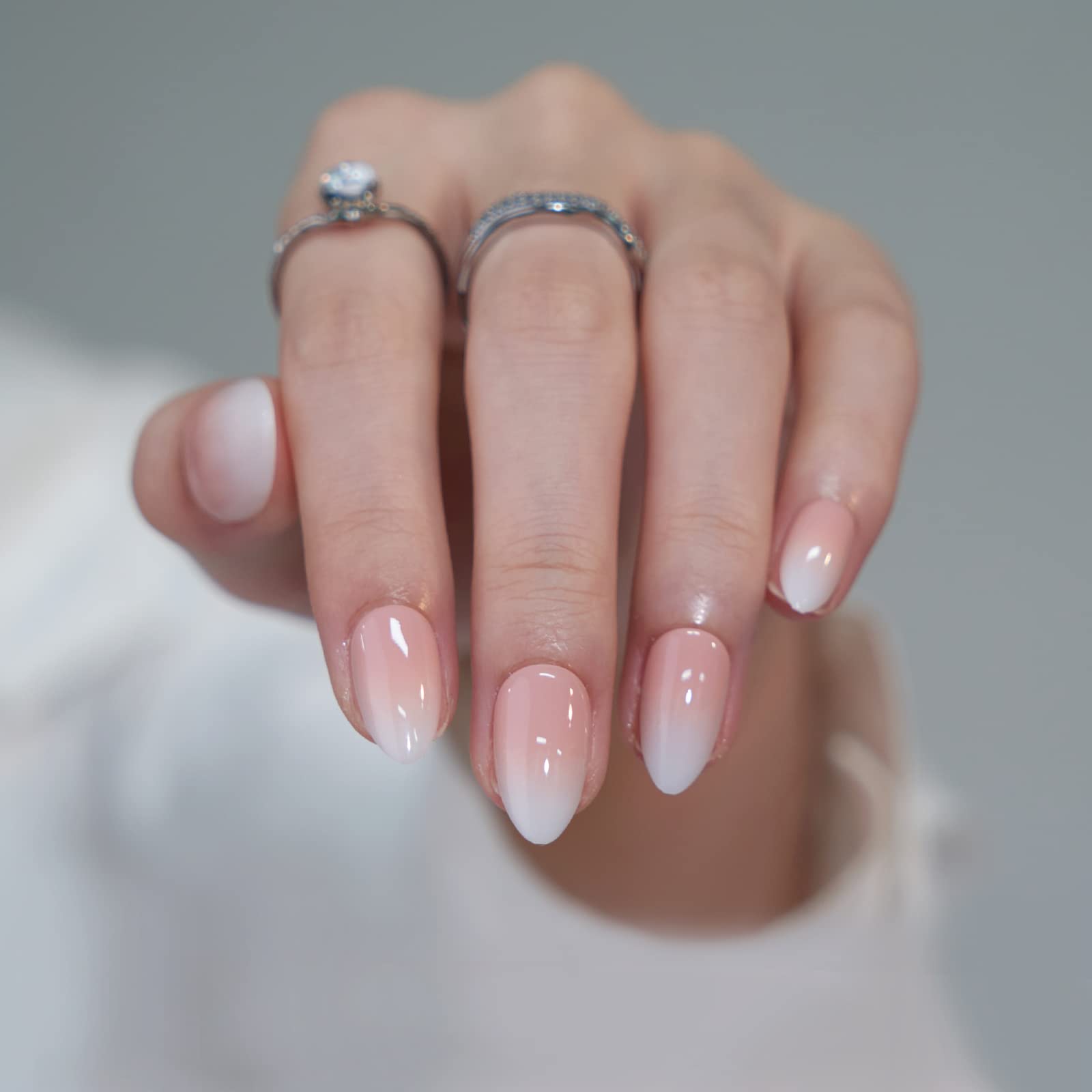 BTArtbox Soft Gel Press On Nails - Almond Medium Length Ombre Fake Nails with Nail Glue, Semi-Transparent Reusable Stick On Nails Kit (30PCS, 16 Sizes, Vanilla Cream) - Perfect for Parties, Weddings, Date Nights & Everyday Wear