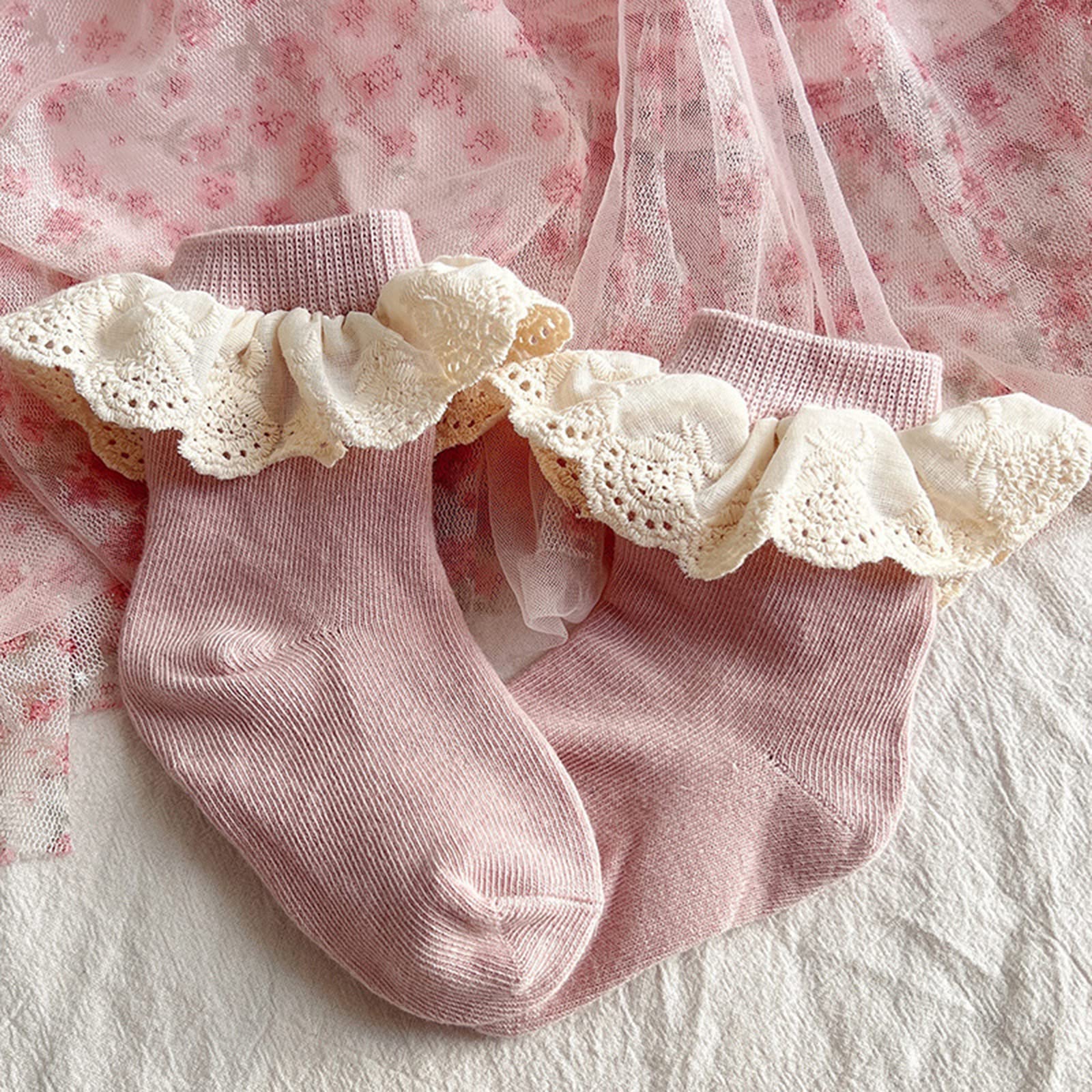 Baby Girls Ruffles Lace Socks - Toddler Princess Frilly Dress Socks - Soft Infant Ankle Socks for Parties, Photography & Special Occasions