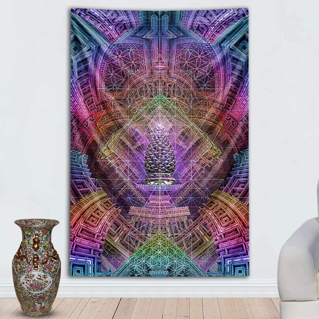Radiant Pinecone Psychedelic Wall Tapestry by Dima Yastronaut - Modern Bohemian Home Decor for Bedroom, Living Room & Dorm - Third Eye Tapestries Collection