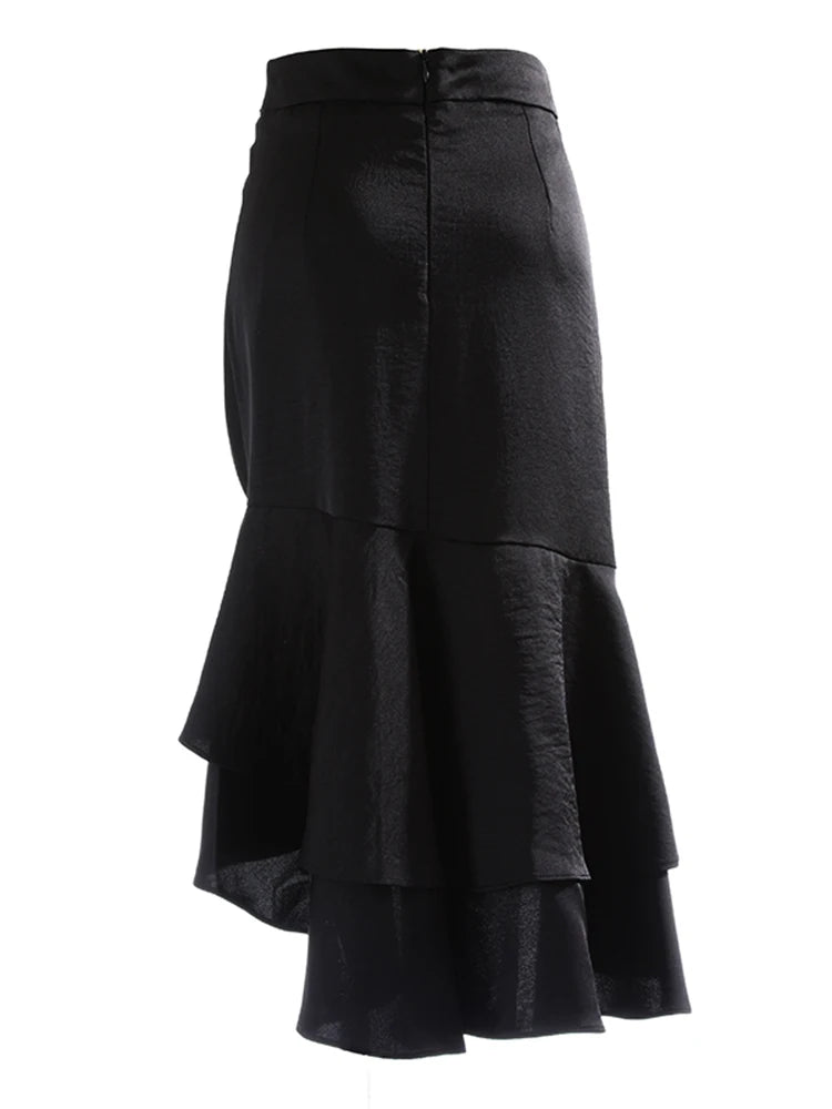 Black Patchwork Mesh Skirt for Women - High Waist Chain Tassel Loose Midi Skirt | Summer Fashion Clothing | Perfect for Parties, Dates & Casual Outfits
