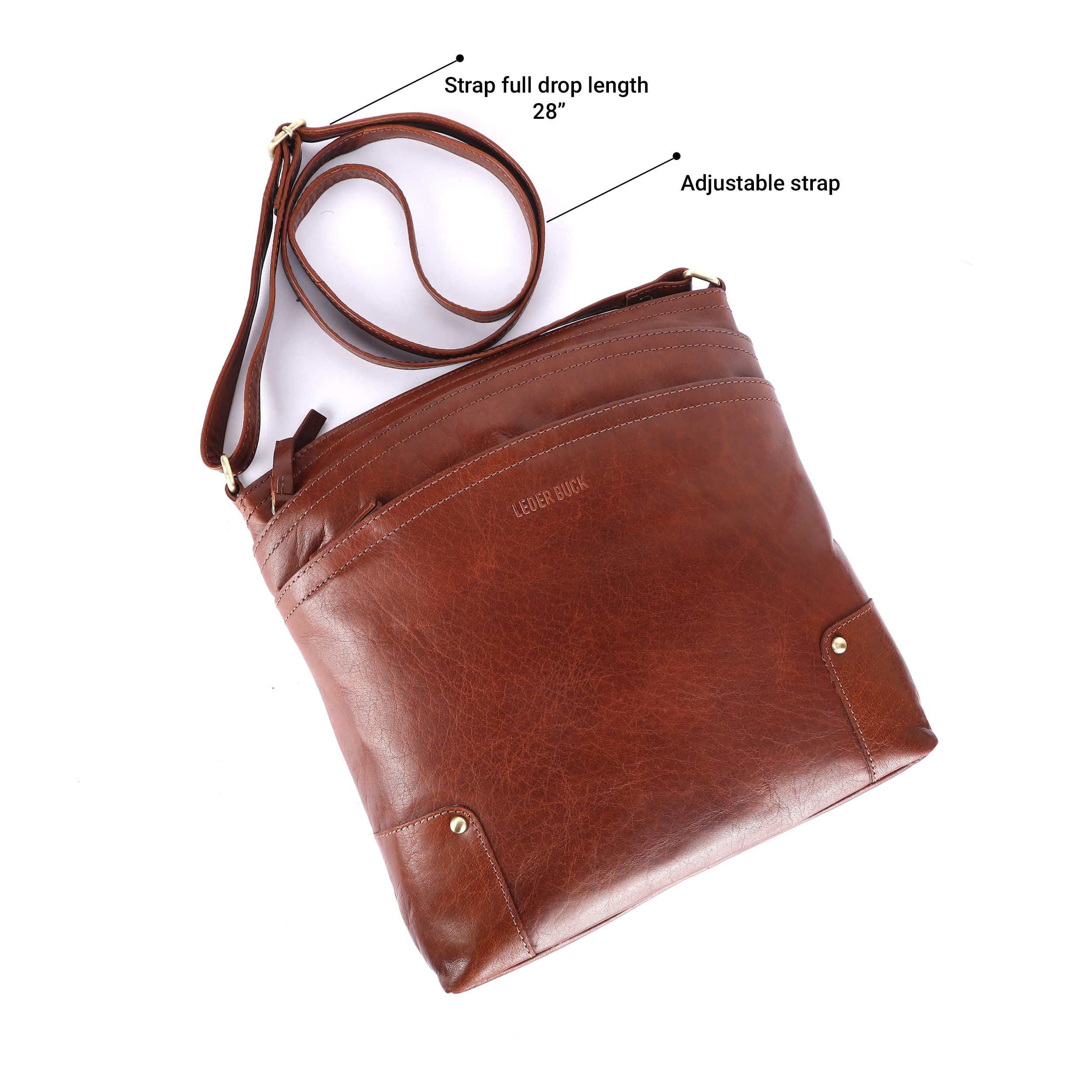 Premium Genuine Leather Women's Crossbody Bag - Triple Zip Sling Shoulder Purse for Work, Travel & Everyday Use