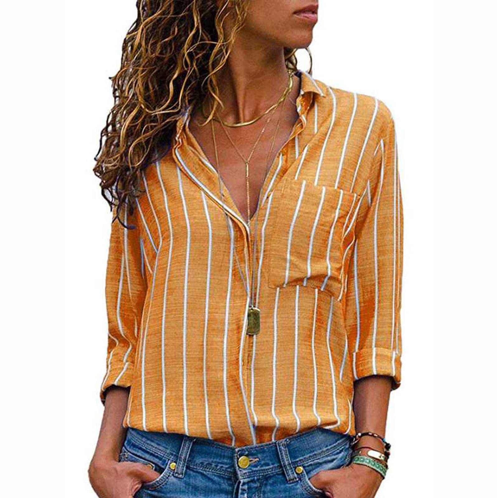 Women's Long Sleeve Boho Stripe Print Tunic Top - Vintage V-Neck Blouse with Pocket, Lightweight Fall Shirt for Casual Wear, Office & Date Night Outfits