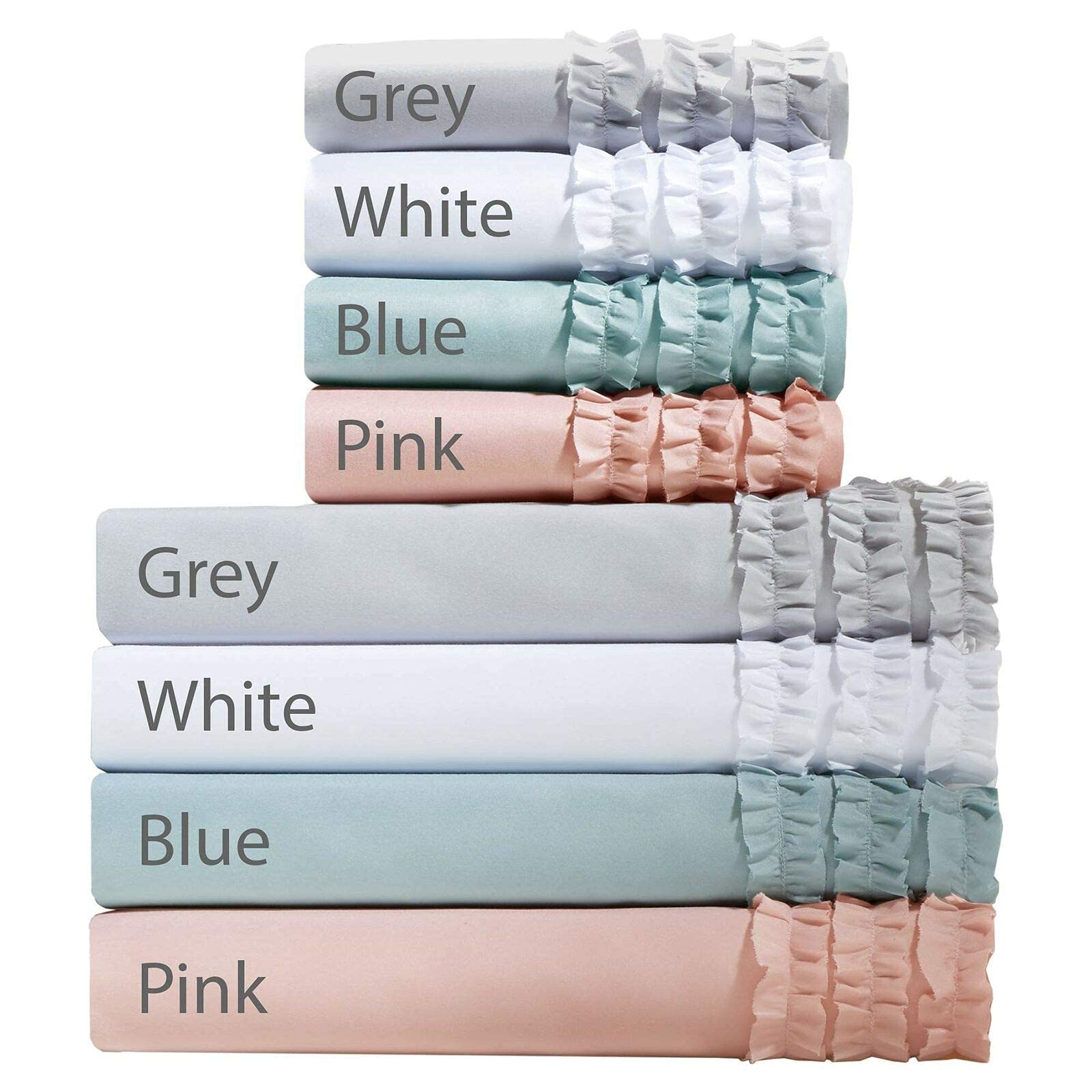 Luxury 4-Piece 3-Line Ruffled Bed Sheet Set - 100% Egyptian Cotton 1000 Thread Count - Includes 1 Fitted Sheet (15