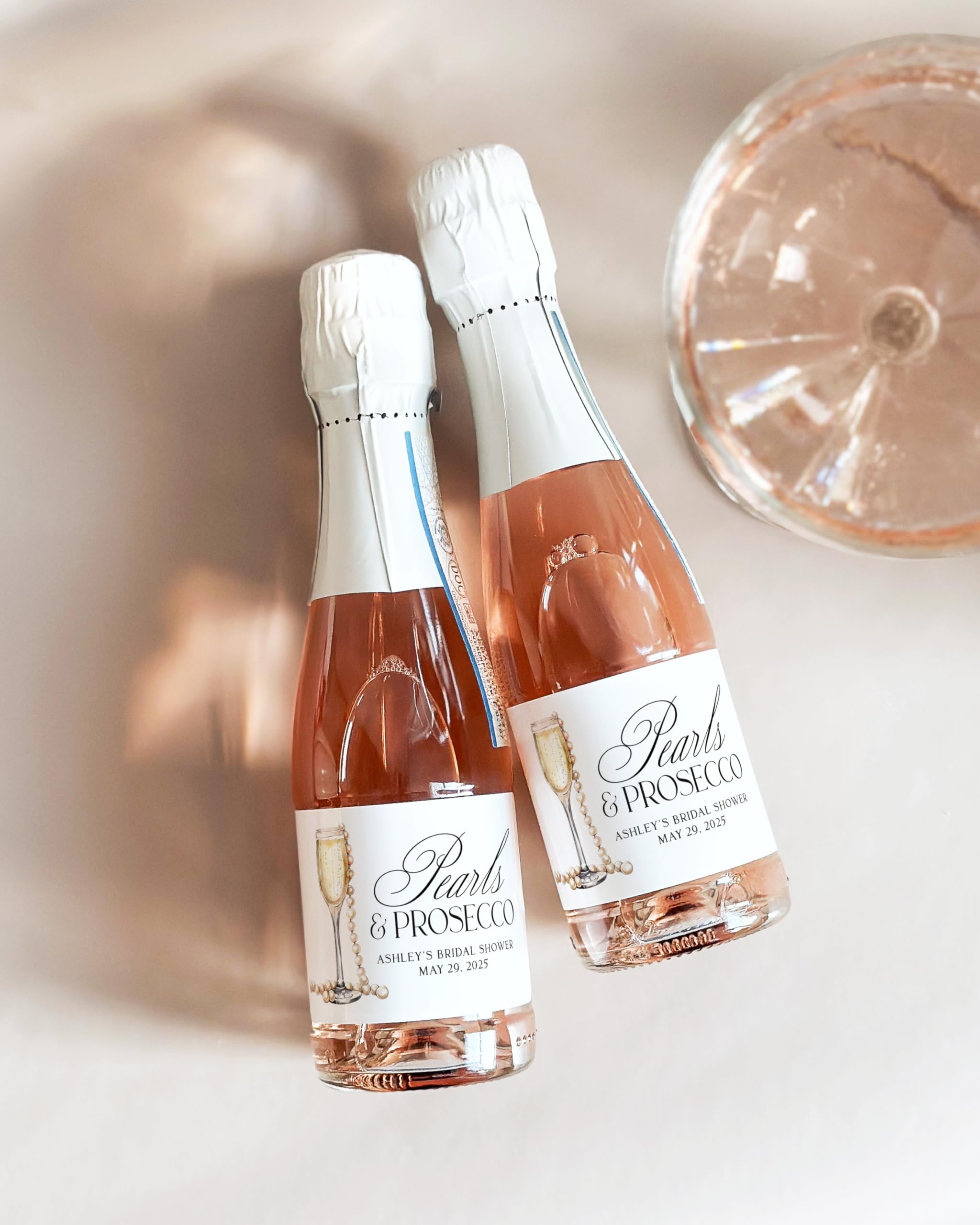 Elegant Pearl & Prosecco Champagne Bottle Labels - Bridal Shower Favor Stickers, Bachelorette Party Decorations - Perfect for Wedding Welcome Bags, Bridal Shower Favors & Champagne Bottle Decor