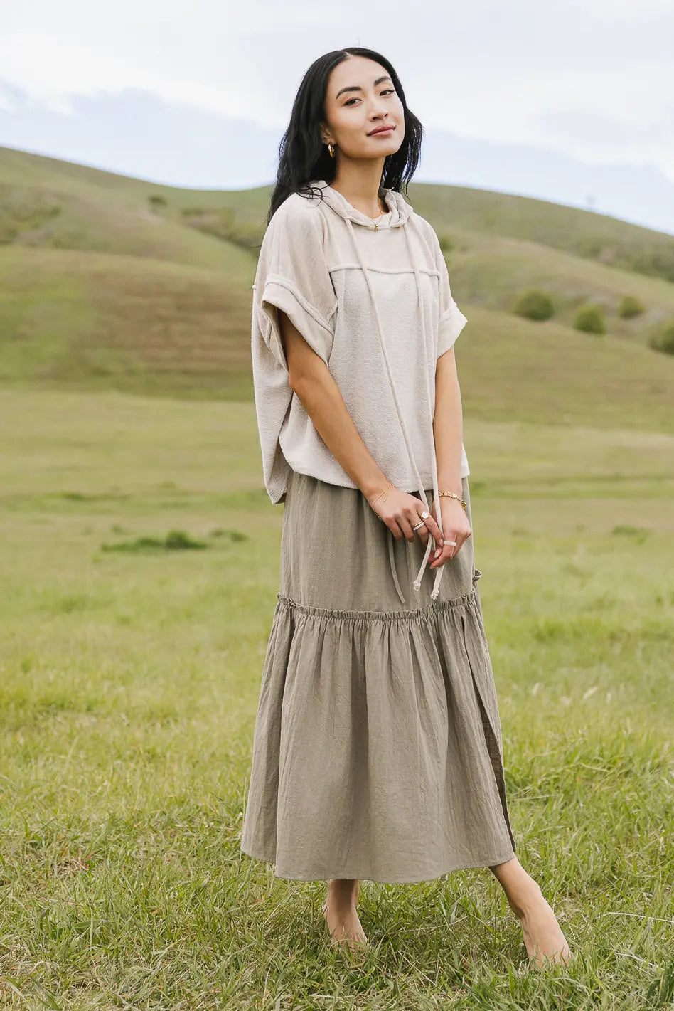 Aspen Midi Skirt in Olive Green - Women's A-Line Skirt with Pockets | Perfect for Casual Outfits, Office Wear & Fall Fashion