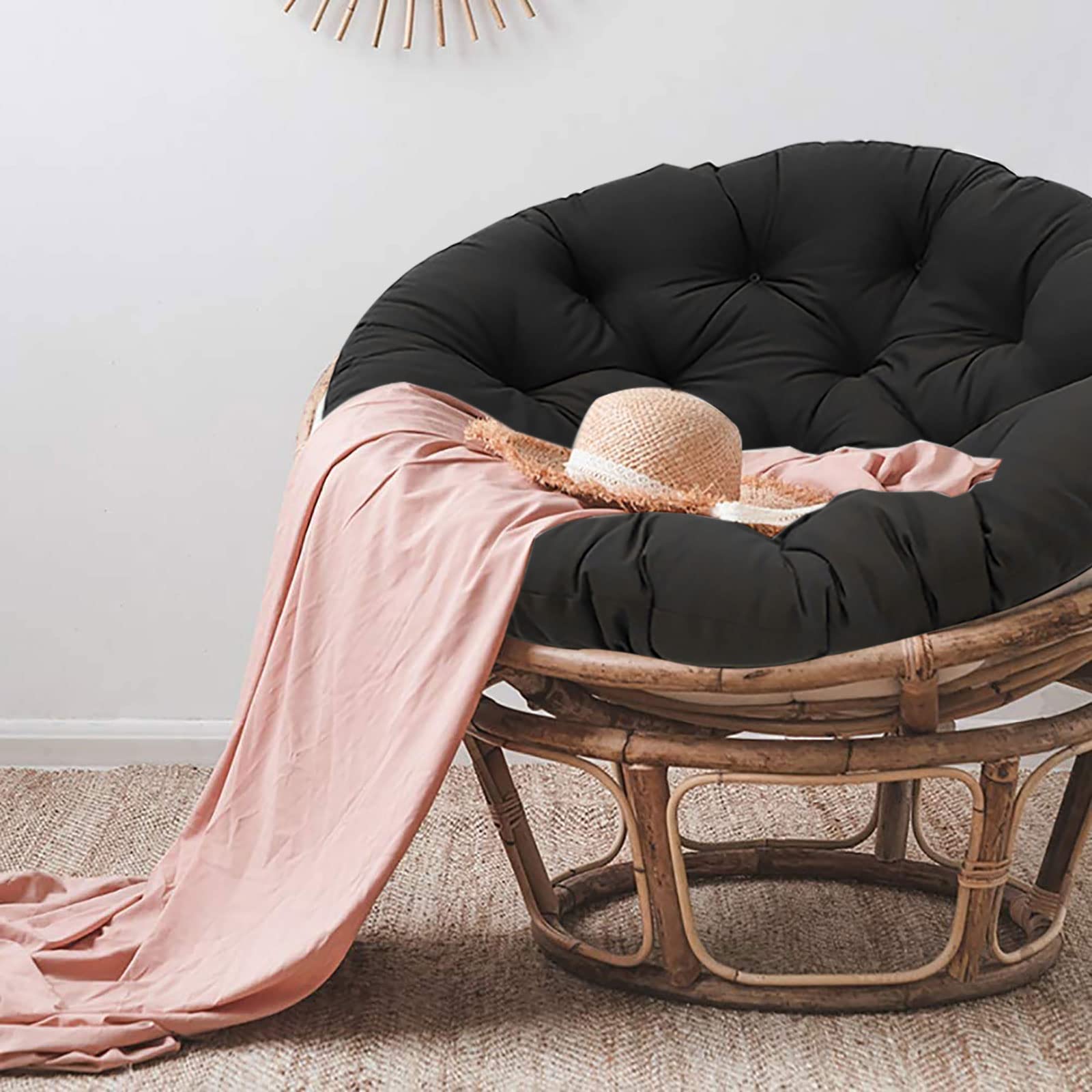 Premium Papasan Chair Cushion - Extra Thick 3XL Black Replacement Pad for Egg, Saucer, Rattan & Swivel Chairs - Indoor/Outdoor Use for Patio, Garden, Porch & Living Room
