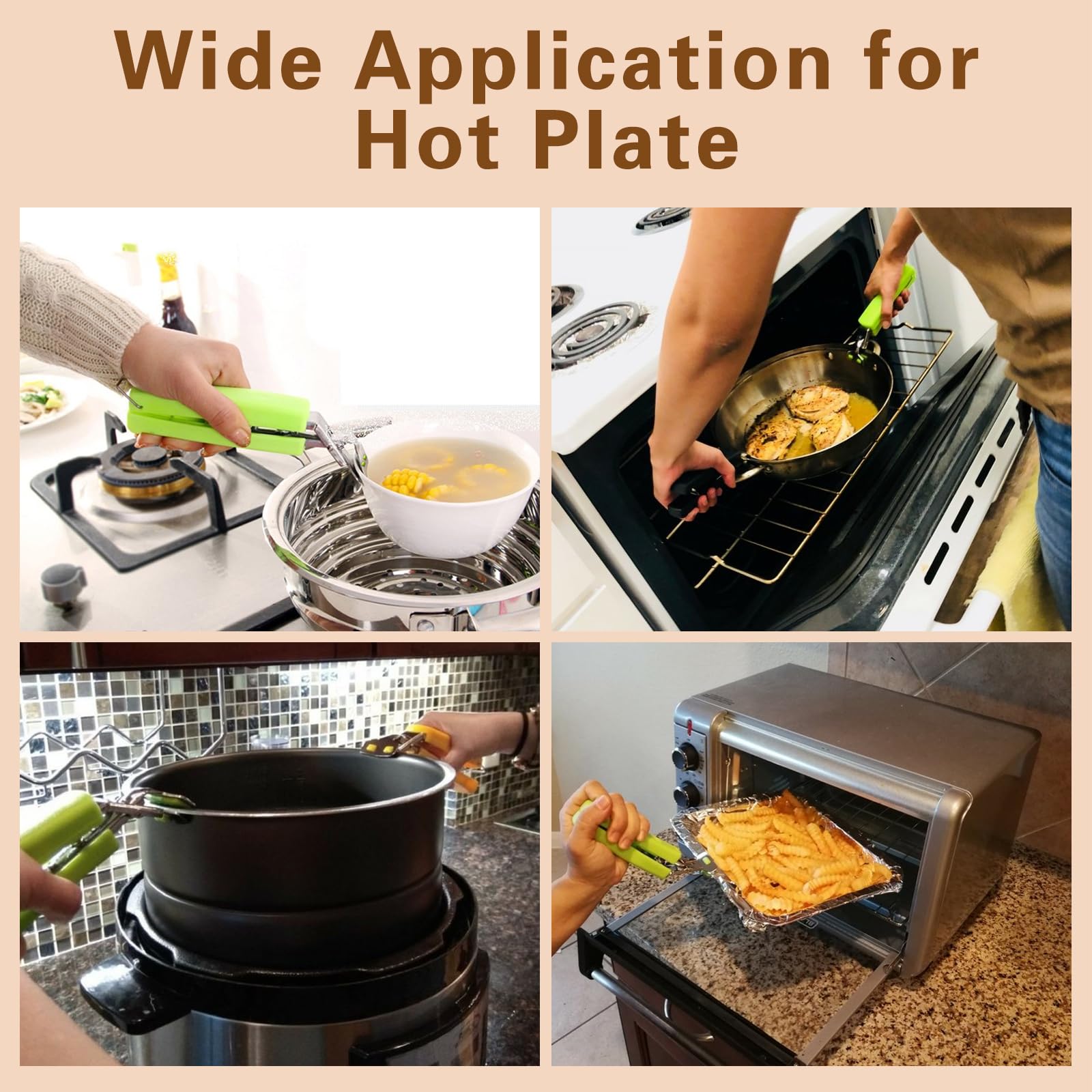 2 Pack Hot Plate Gripper Clips - Heat Resistant Bowl Tongs for Moving Hot Pots, Pans, Pizza Dishes & Air Fryer Trays - Microwave & Oven Safe Kitchen Tool for Serving Food (Green) - Perfect for Baking, Cooking & Serving Hot Dishes Safely