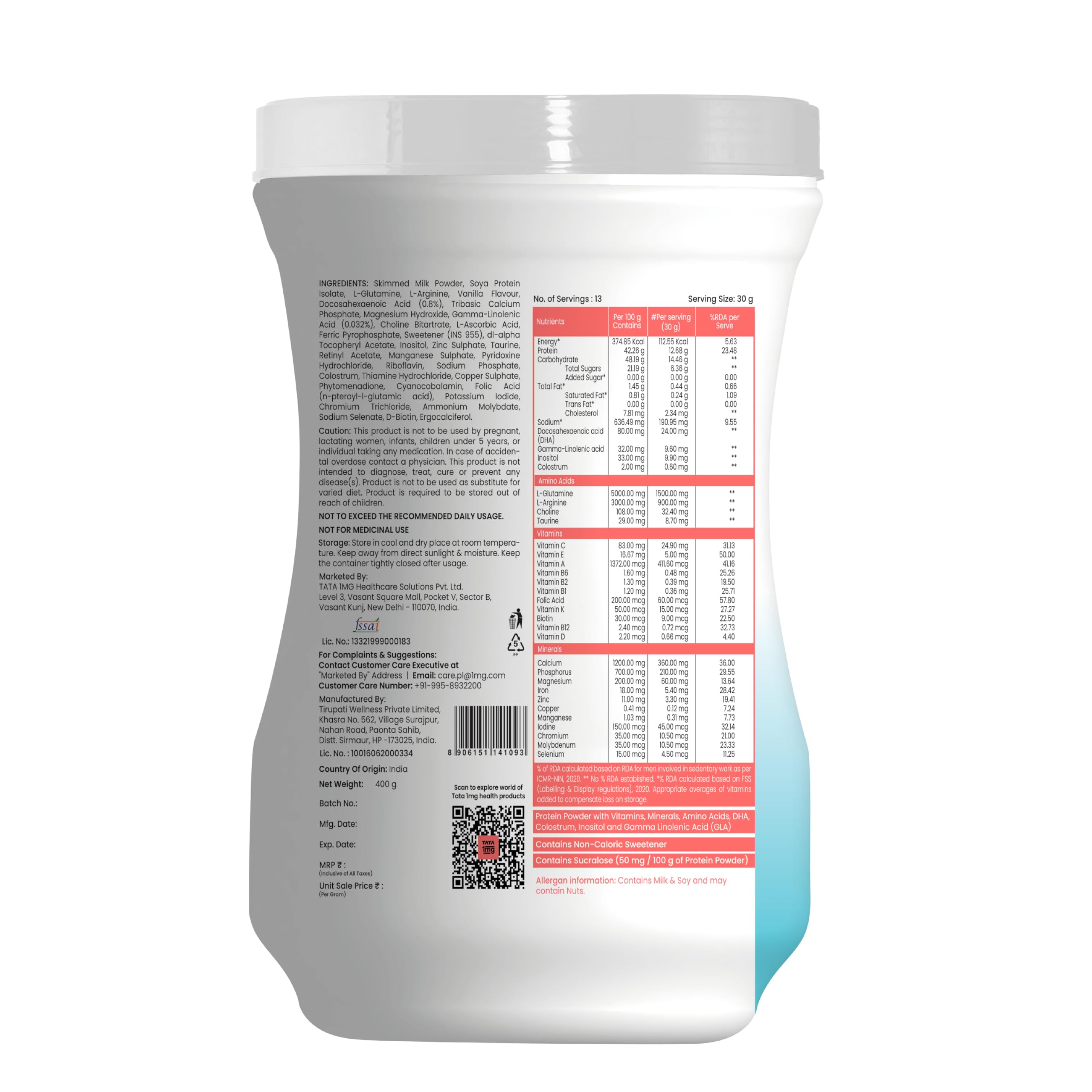 Tata 1mg Pro+ Soy Protein Powder - 23 Essential Nutrients for Muscle Growth, Bone Strength & Energy | Low Fat, No Added Sugar, Vanilla Flavor | Ideal for Post-Workout Recovery, Weight Management & Healthy Lifestyle