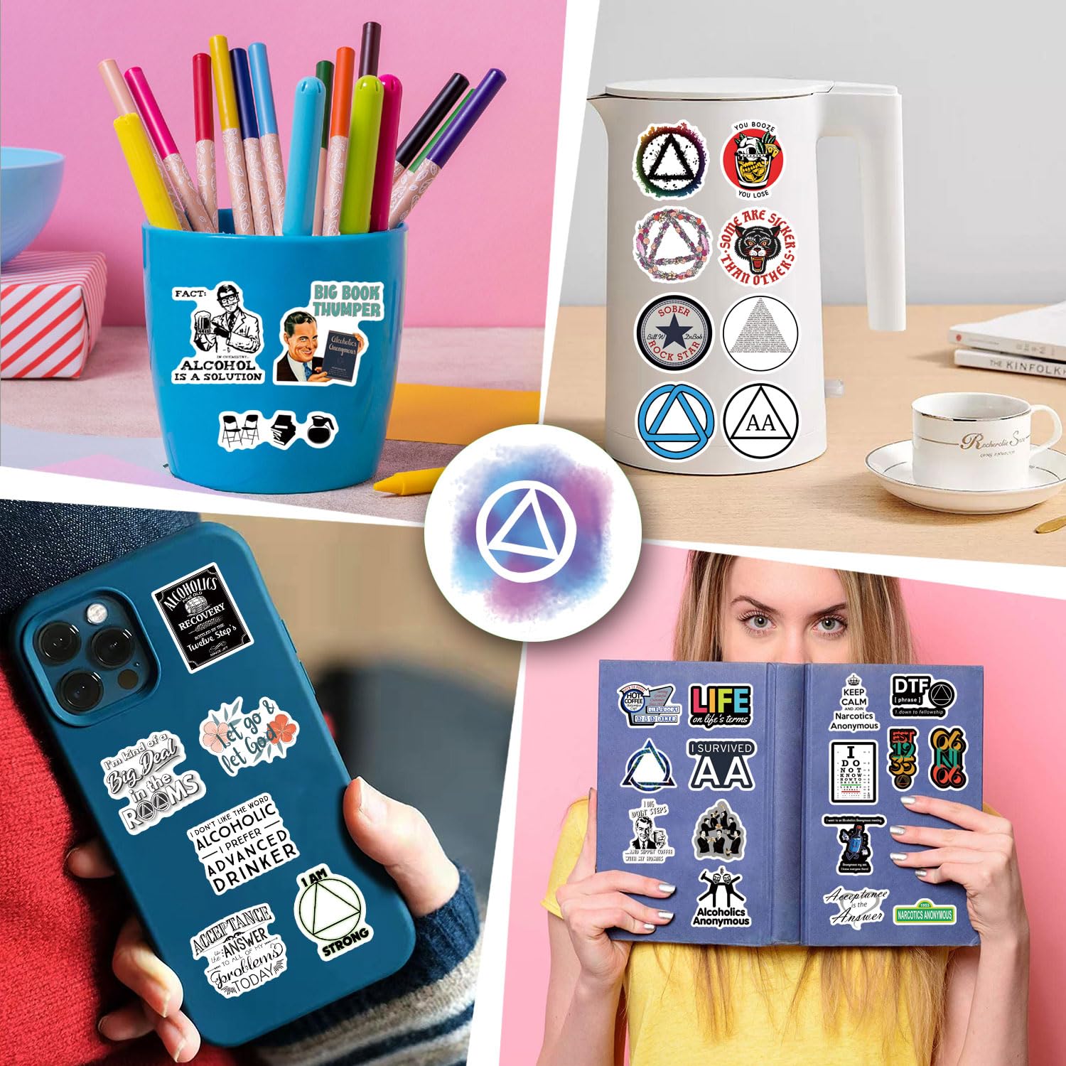 62Pcs Alcoholics Anonymous AA Stickers Pack - Aesthetic Vinyl Waterproof Decals for Water Bottles, Laptops, Phones, Skateboards | Perfect for Scrapbooking, Bumper Decor & Party Supplies | Great Gift for Teens & Adults | Motivational Recovery Stickers for AA Members & Supporters