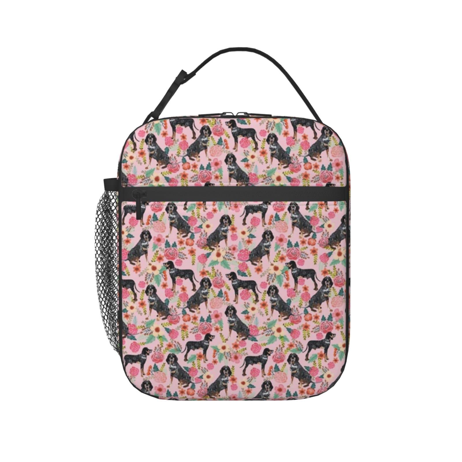 **Insulated Lunch Bag for Women & Men - Coonhound Floral Bluetick Design - Hot & Cold Food Container for Work, School & Travel - Perfect for Office, Picnics & Outdoor Adventures**
