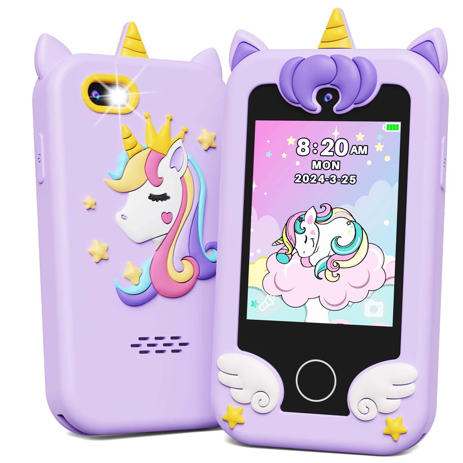 KOKODI Unicorn Smart Phone Toy for Girls Ages 3-10 - Touchscreen Kids Phone with HD Dual Camera, Learning & Travel Toy - Perfect Birthday Gift for Toddlers & Preschoolers (Purple) | Pretend Play, Early Education & Road Trip Entertainment