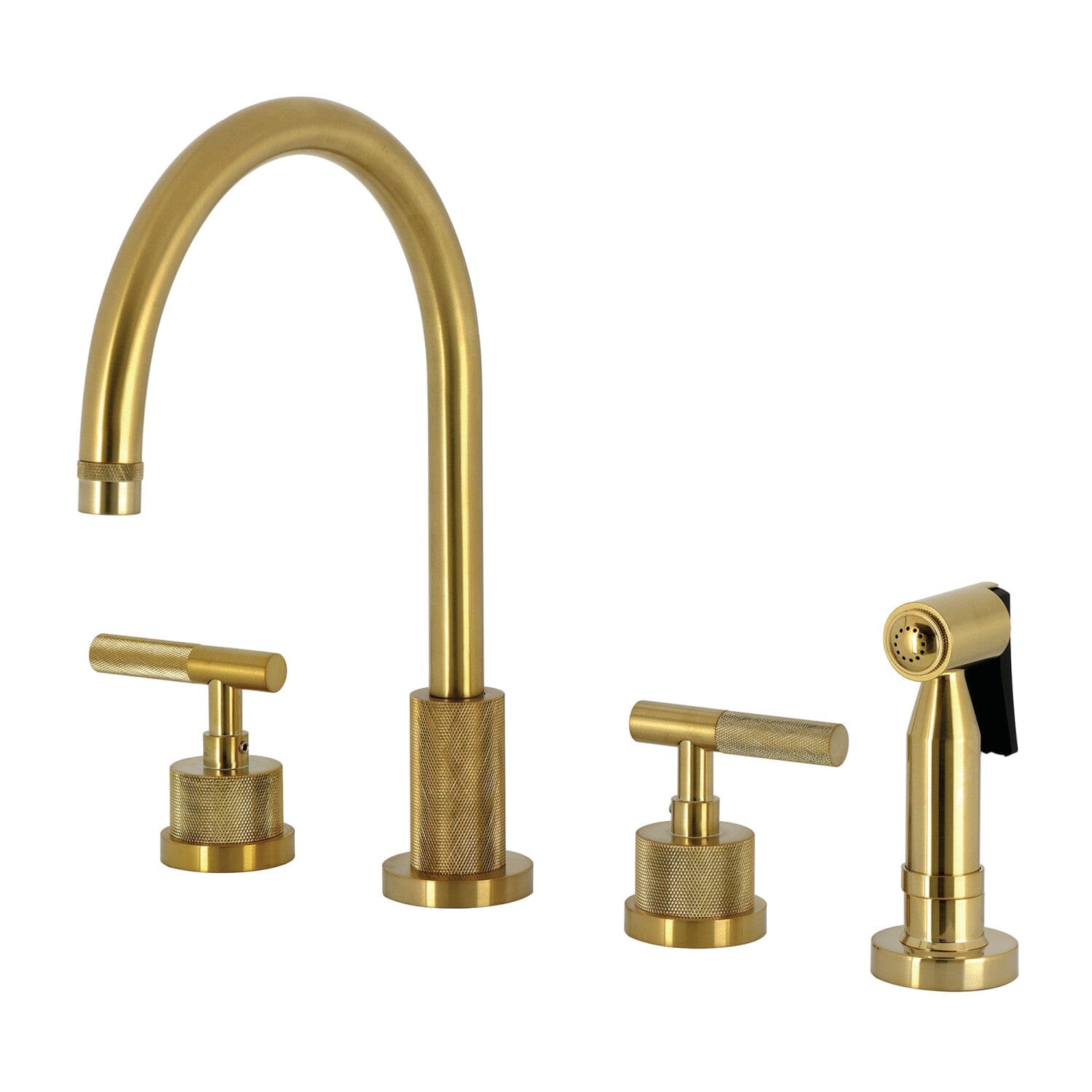 Premium 4-Hole Widespread Kitchen Faucet with Dual Knurled Handles & Brass Pull-Down Sprayer - Ideal for Modern Kitchens, Renovations & High-End Home Upgrades