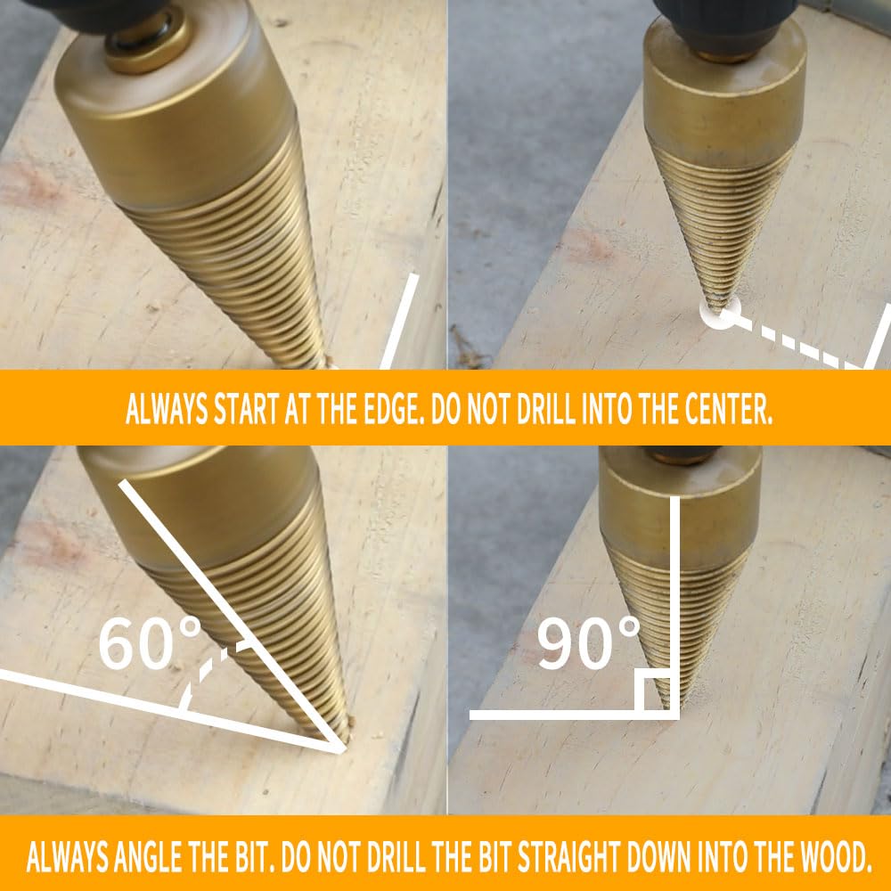 Heavy Duty Log Splitter Drill Bits - 5pcs Removable Screw Cone Kindling Wood Splitting Set (32mm/1.26inch-42mm/1.65inch) for Electric Drills - Hex/Square/Round Shank - Perfect for Firewood Preparation, Camping & DIY Woodworking Projects