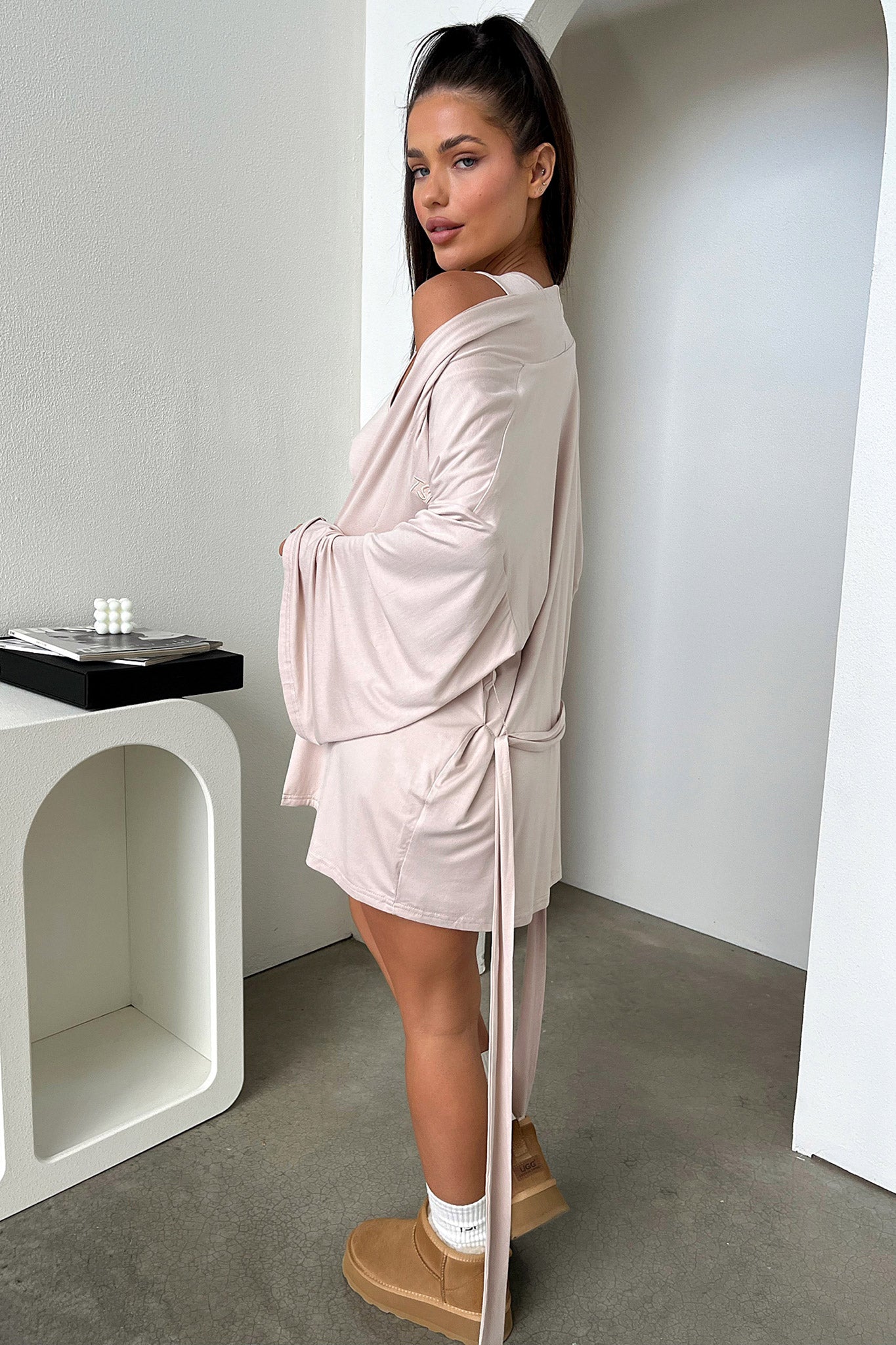 Alita Women's Soft Beige Robe - Cozy Bathrobe for Spa, Lounge & Home Relaxation