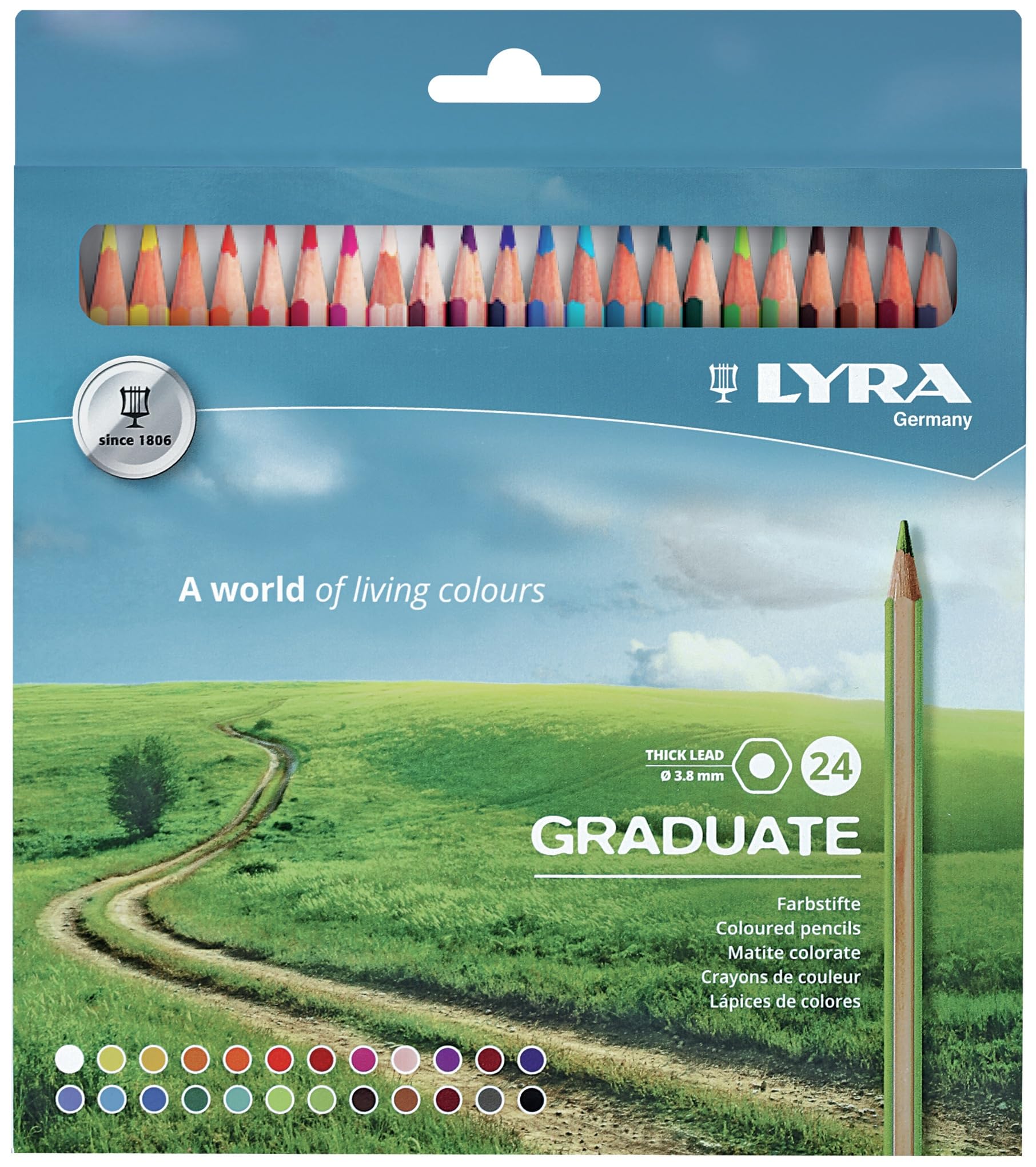 Lyra Graduate Colored Pencils Set - 24 Vibrant Colors with 3.8mm Thick Lead for Technical Drawing & Art Projects | Premium Tin Box | Perfect for Students, Artists & School Use | Great for Sketching, Shading & Detailed Illustrations