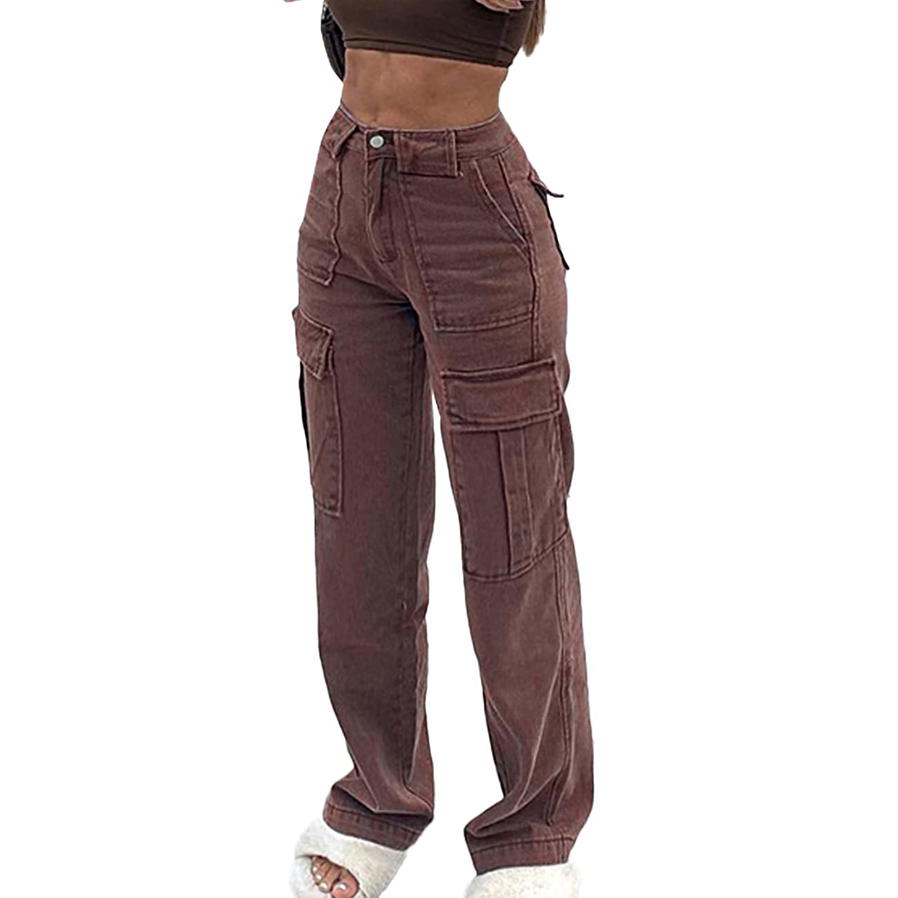 ICNGLKSND Women's High Waisted Baggy Jeans - Y2K Streetwear Straight Wide Leg Denim Pants with Big Pockets | Casual Outfit, Retro Fashion, Everyday Wear