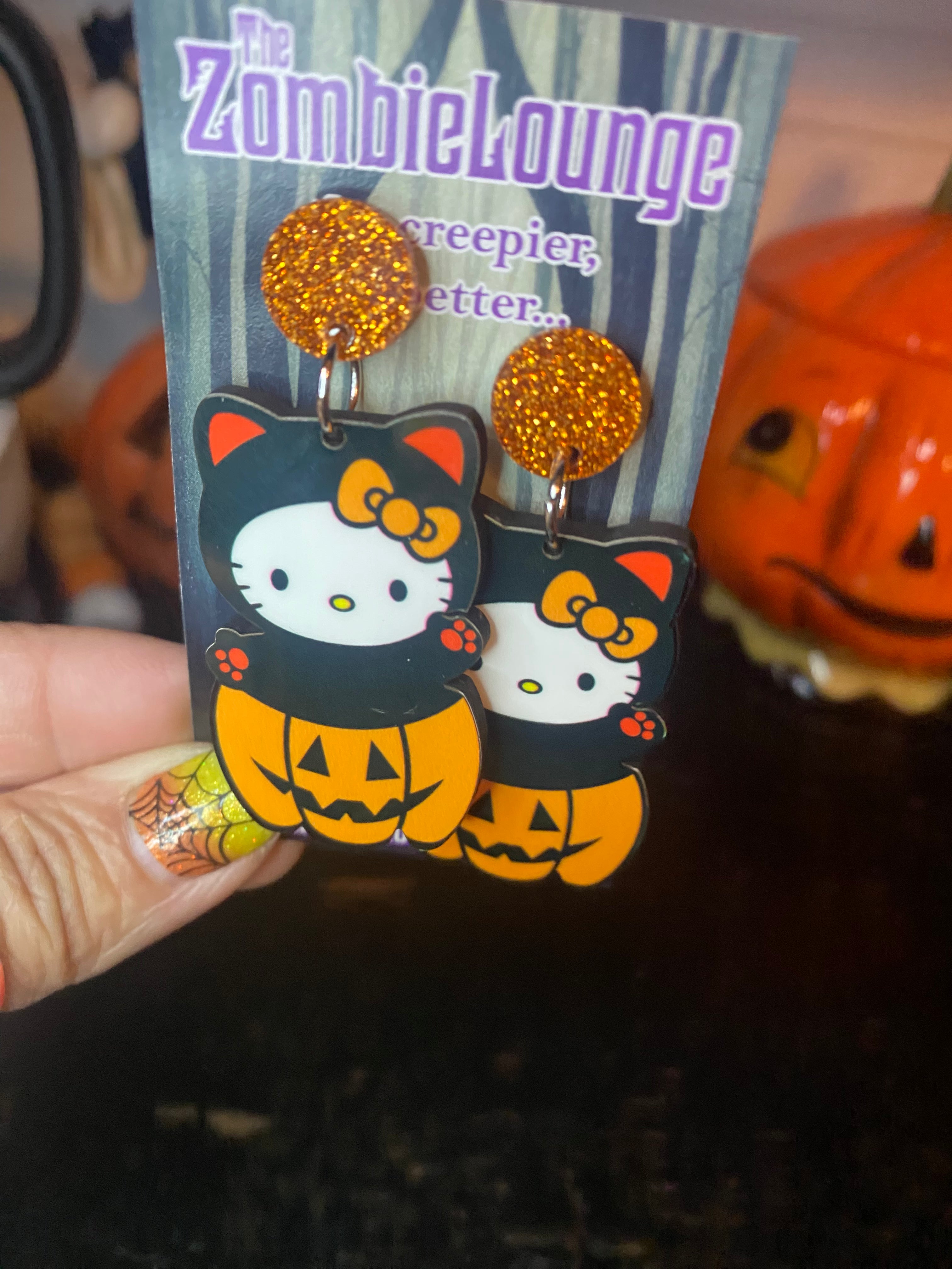 Spooky Halloween Pumpkin Kitty Earrings - Cute Cat & Pumpkin Design Jewelry for Women & Girls - Perfect for Costume Parties, Trick or Treat & Fall Festivals