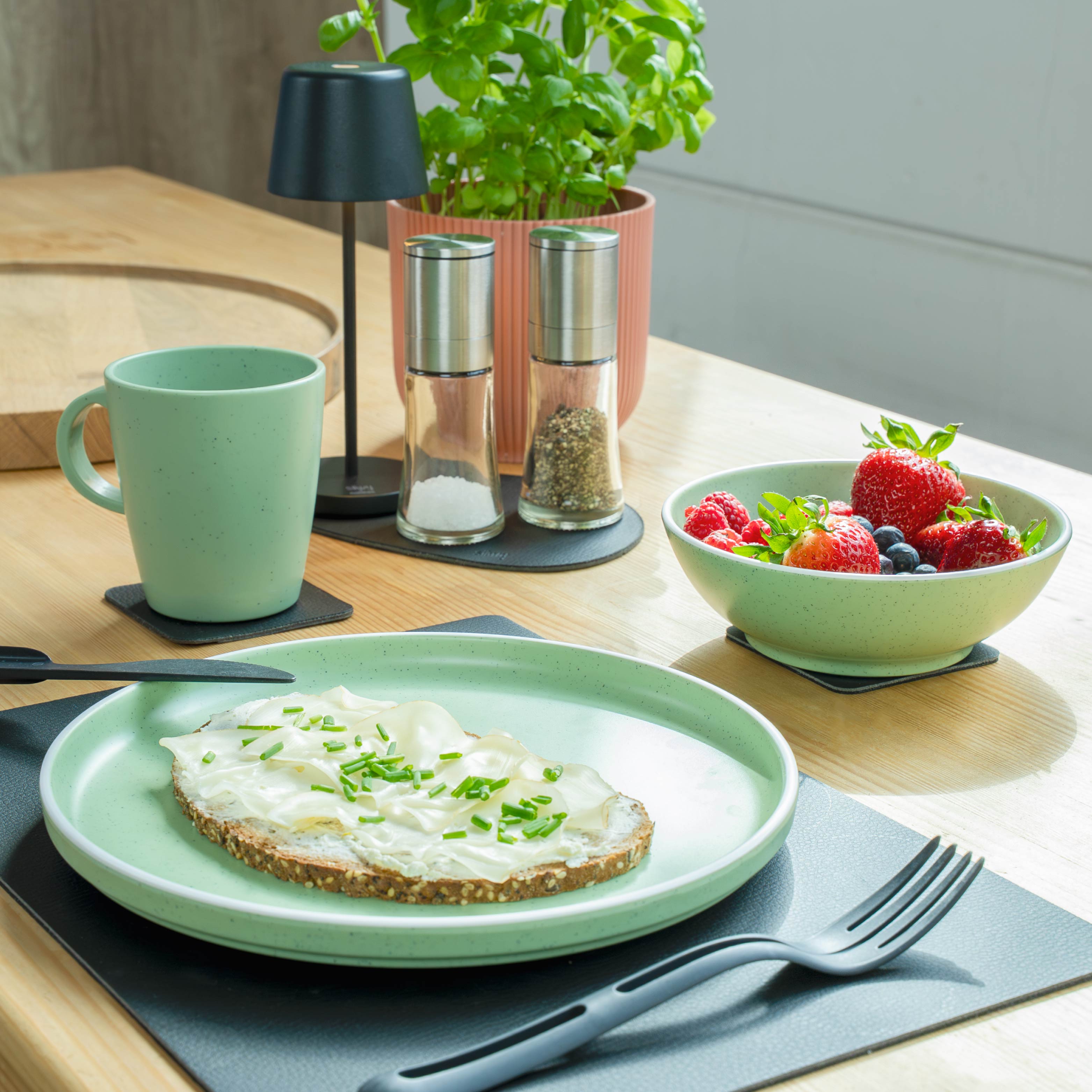 Durable Plastic Dinnerware Set with Magnet Base - Dolomite Green - Perfect for Outdoor Picnics, Camping & RV Travel