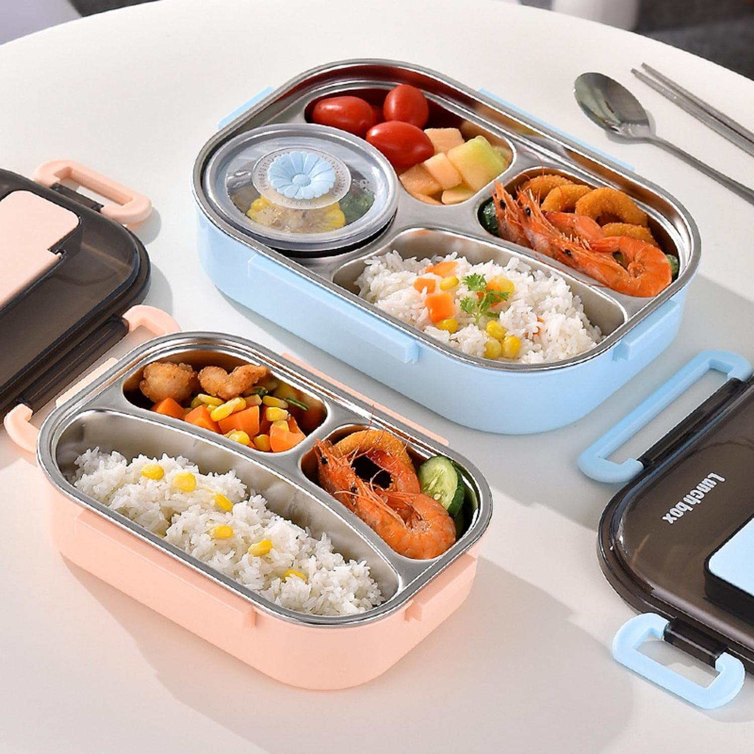 3-Compartment Insulated Bento Lunch Box for Kids & Students - High-Grade Stainless Steel Thermal Food Container - Leakproof School Lunch Box Set (Pink) - Perfect for School, Office & Picnic Meals